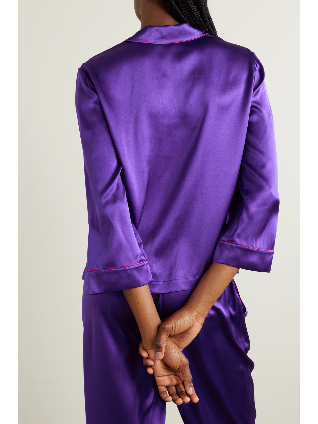 Eres Colorama Piped Silk-satin Pajama Shirt In Purple