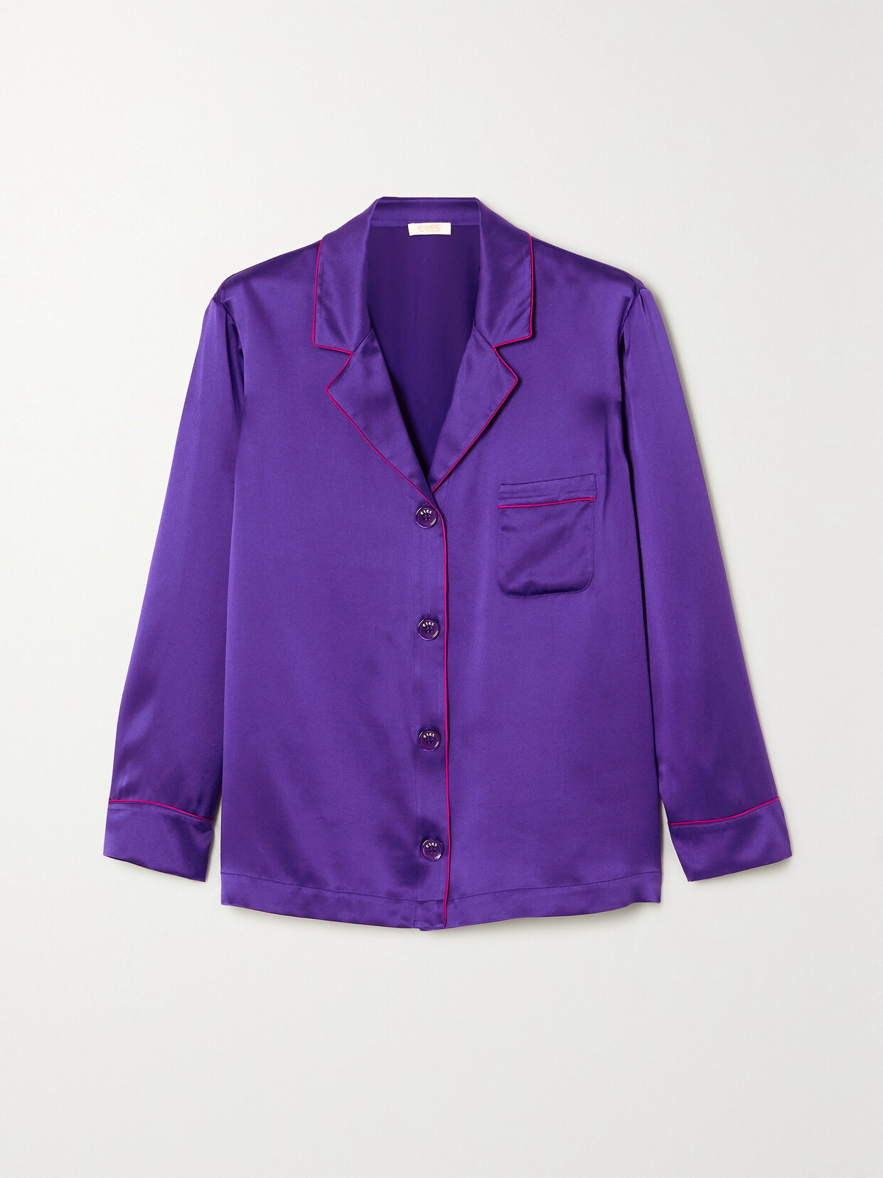 Eres Colourama Piped Silk-satin Pyjama Shirt In Purple