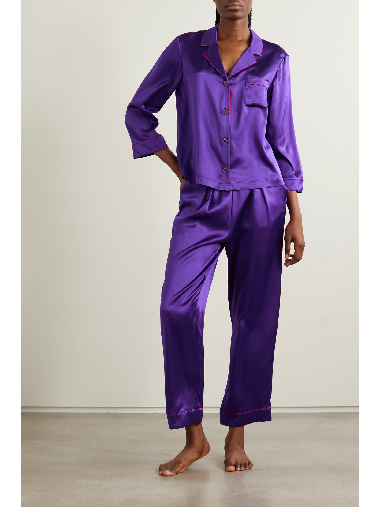 Eres Colorama Piped Silk-satin Pajama Shirt In Purple