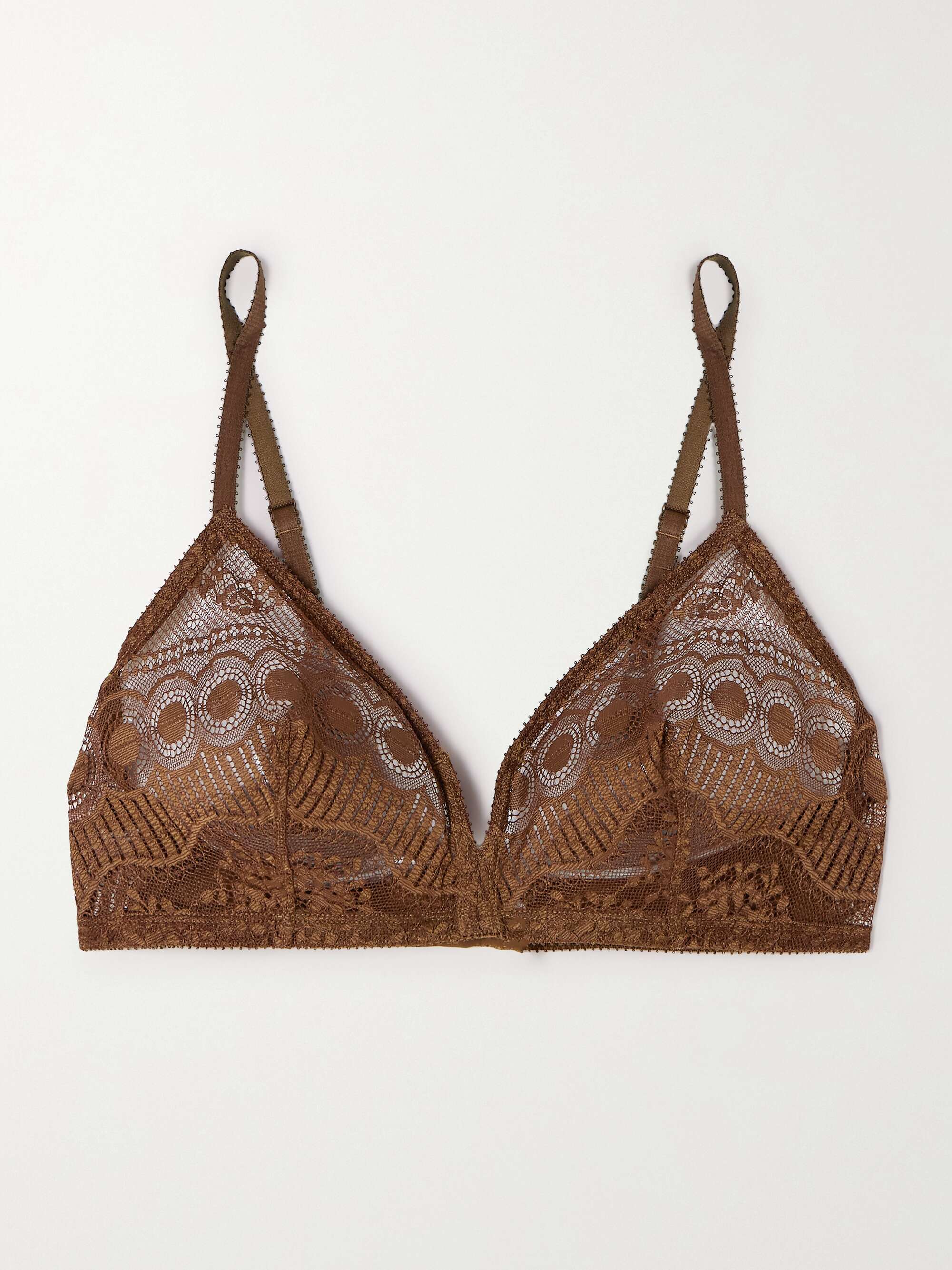 Floral Lace Triangle Bralette in Brown