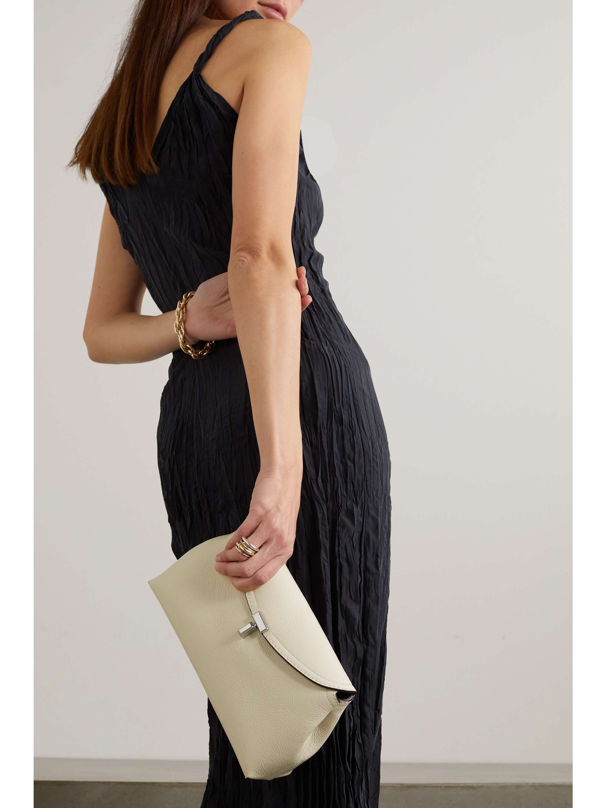 T-Lock textured-leather clutch