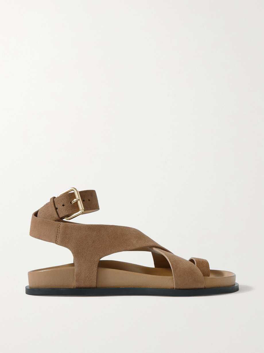 The minimalist design of A Emery's 'Jalen' sandals makes them the only shoes you need to pack in your vacation carry-on. They're crafted from supple suede and have crossover straps with a gold-tone buckle.