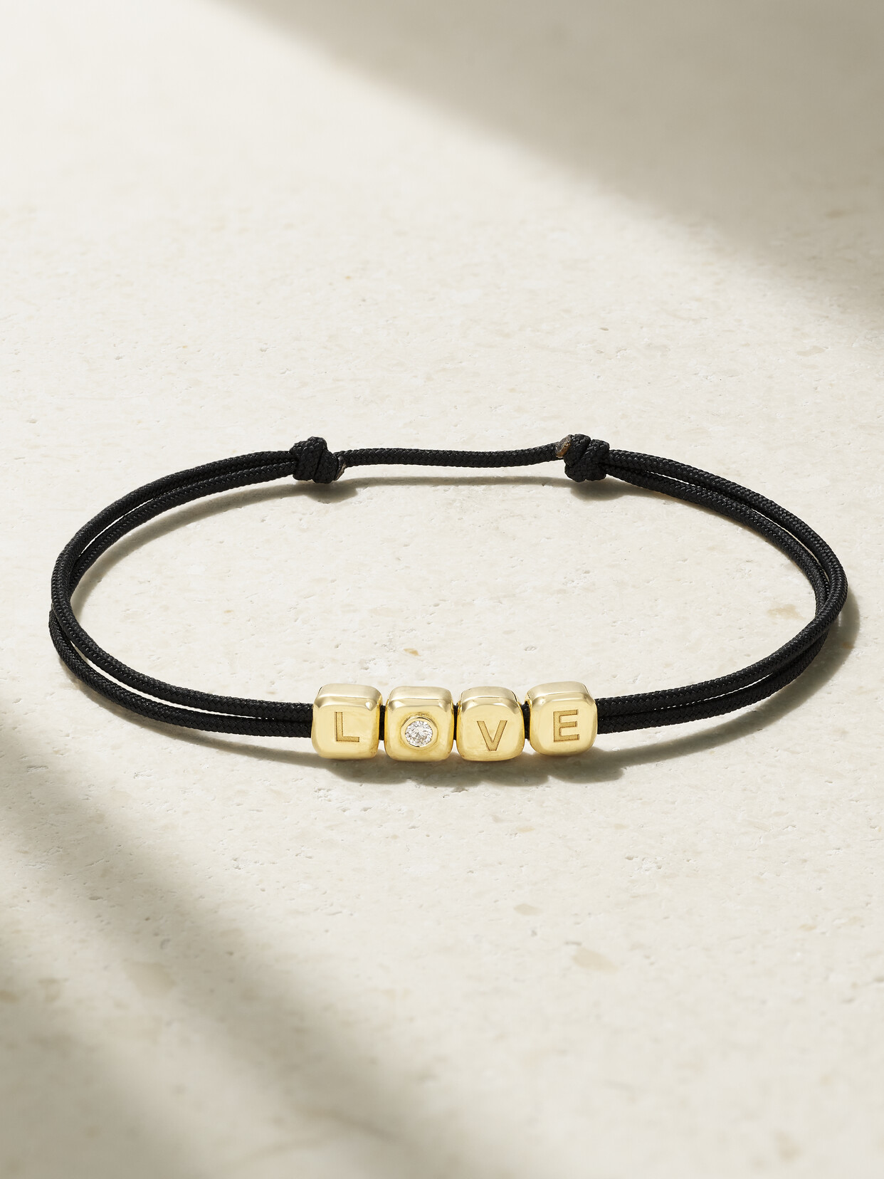 Kimai The Love Cube 14-karat Recycled Gold, Cord And Laboratory-grown Diamond Bracelet