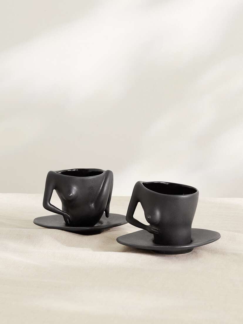 Anissa Kermiche C-cups Set Of Two Stoneware Teacups And Saucers