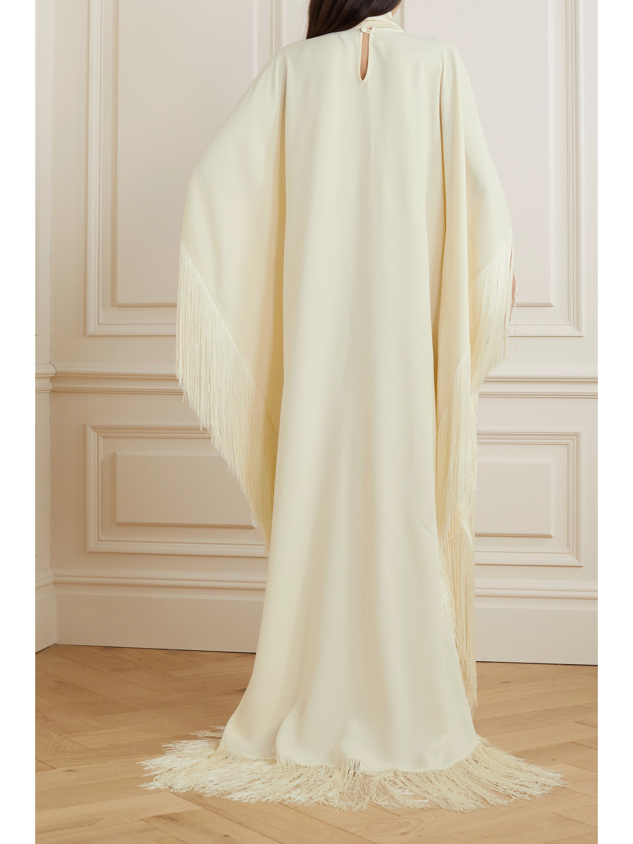 Shop Taller Marmo + Net Sustain Mrs Ross Fringed Crepe Kaftan In Ivory