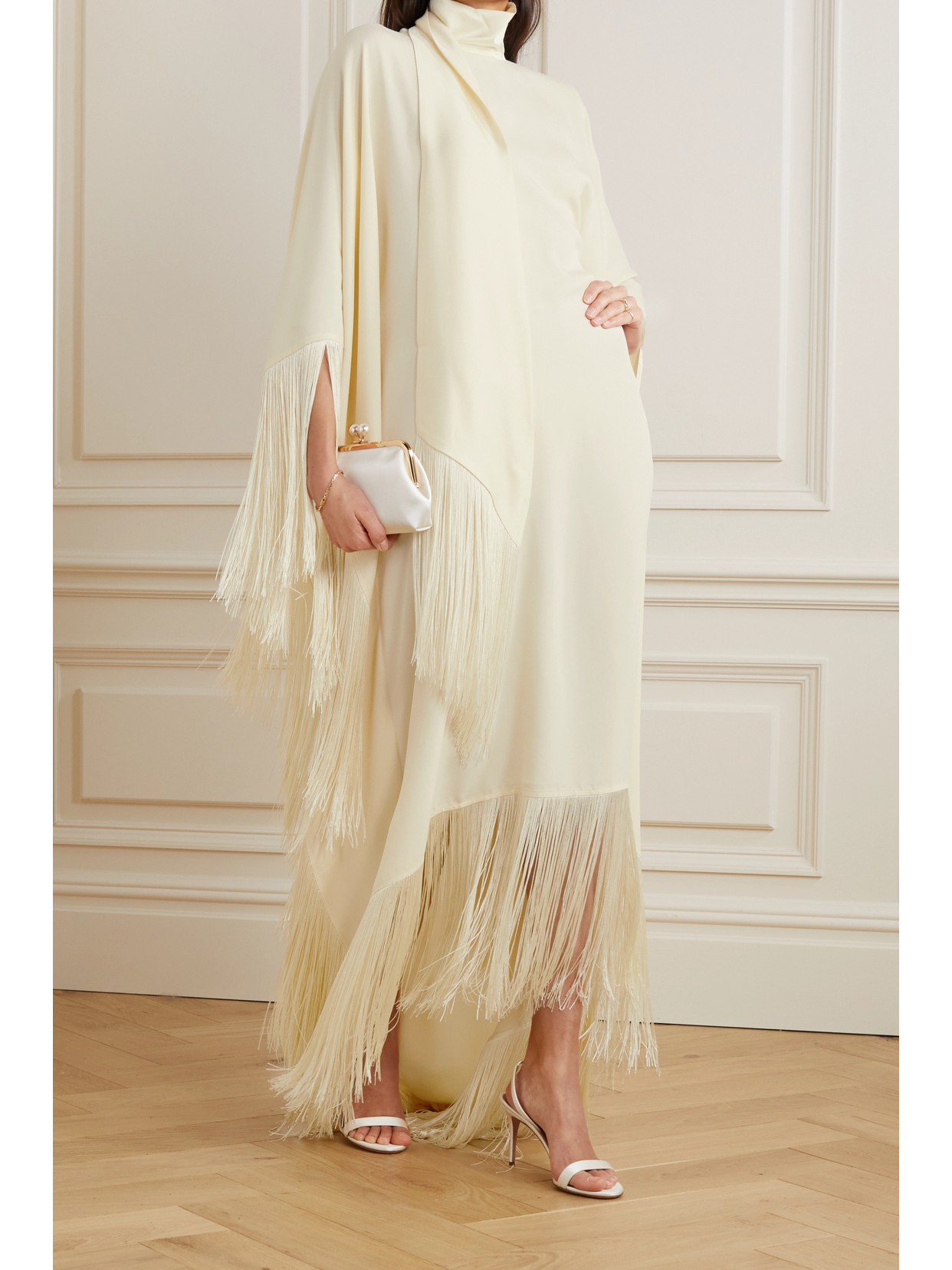 Shop Taller Marmo + Net Sustain Mrs Ross Fringed Crepe Kaftan In Ivory