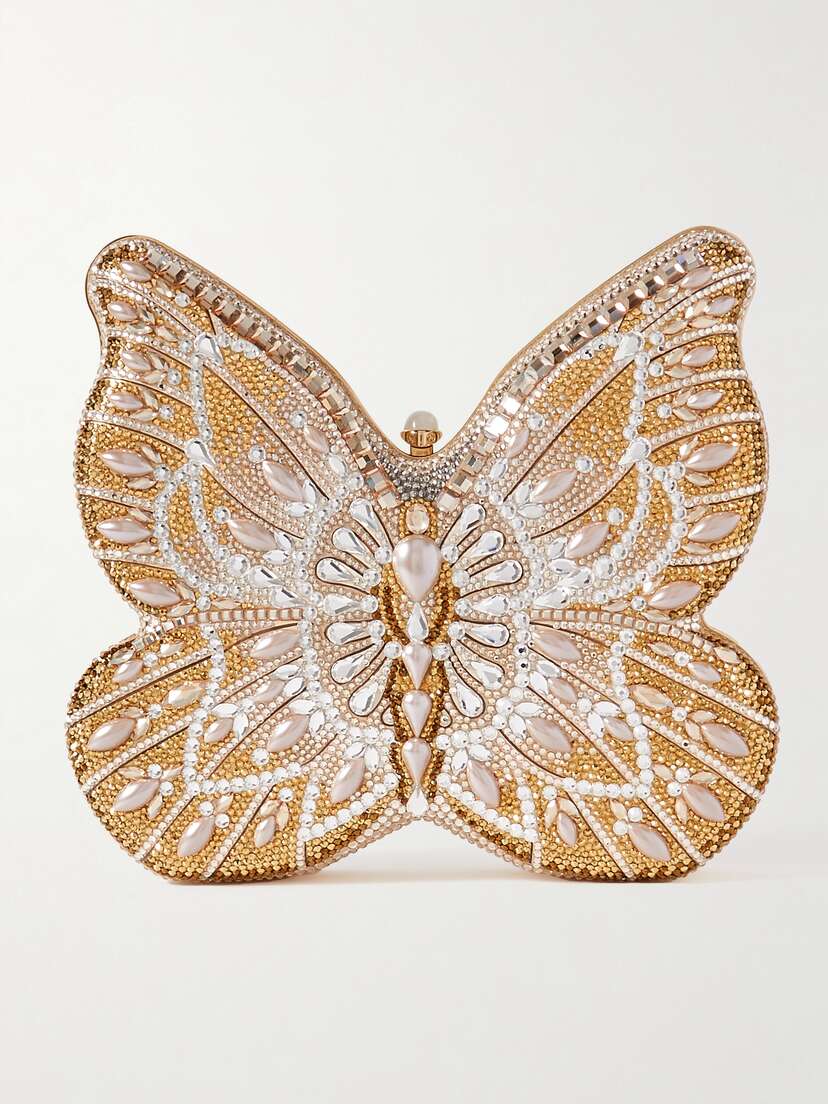 Judith Leiber Couture Butterfly Pearly Crystal And Faux Pearl-embellished Gold-tone Clutch