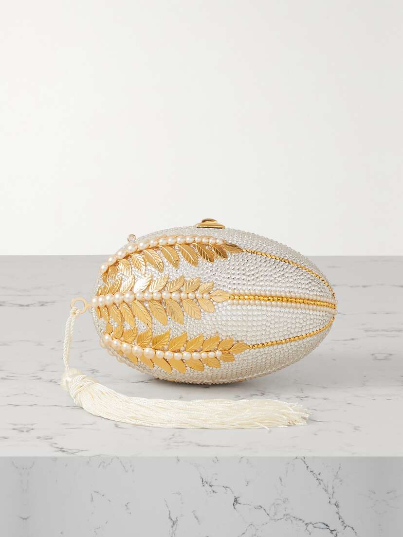 Judith Leiber Couture Fringed Crystal And Pearl-embellished Silver-tone Clutch