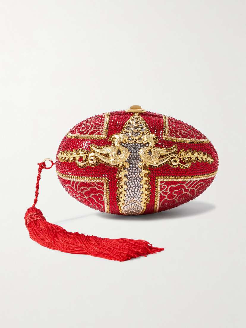 Judith Leiber Couture Dragon's Egg Tasselled Crystal-embellished Gold-tone Clutch