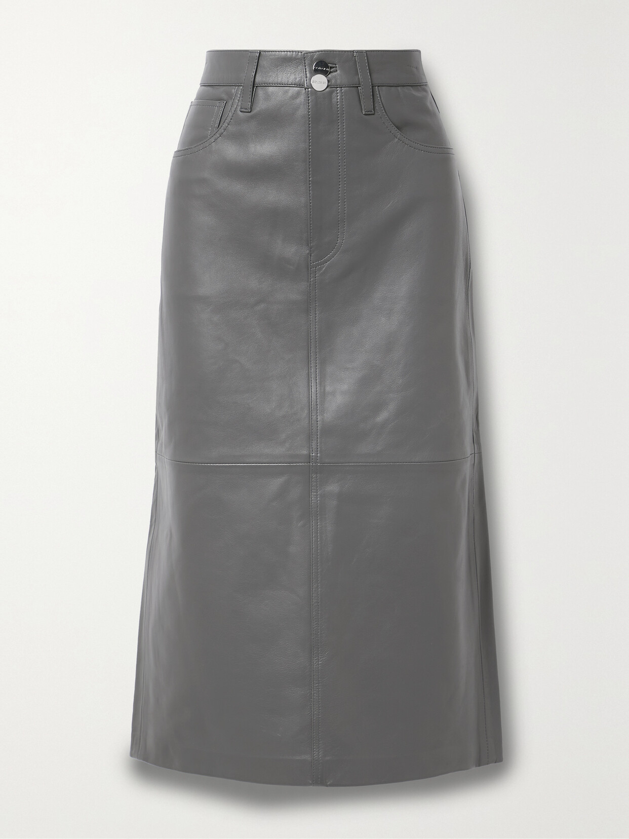 Goldsign The Low Slung Leather Midi Skirt In Grey