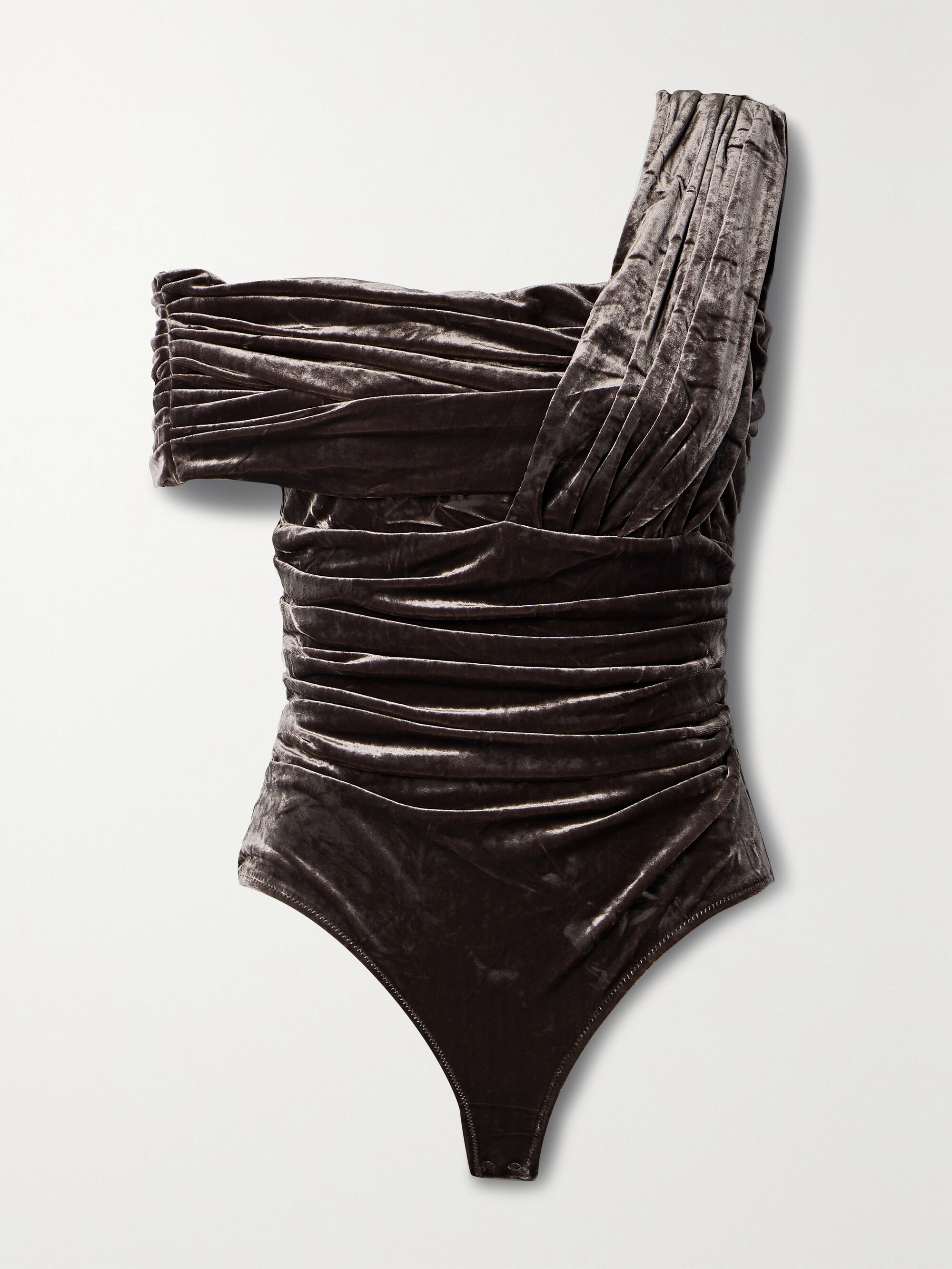 GOLDSIGN The Tilson one-shoulder gathered stretch-velvet bodysuit