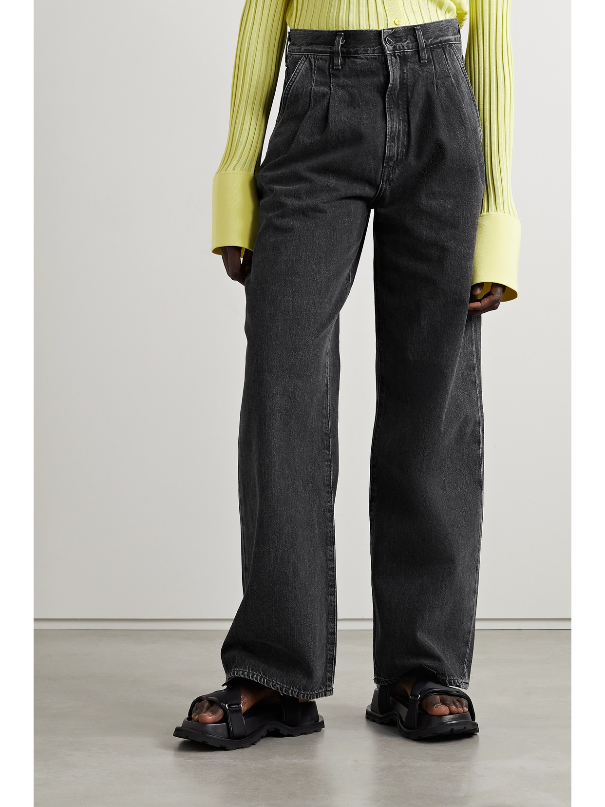 Goldsign The Edgar Pleated High-rise Wide-leg Jeans In Black