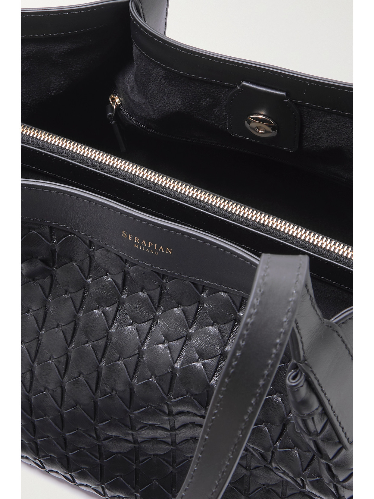 Serapian Secret Small Woven Leather Tote In Black