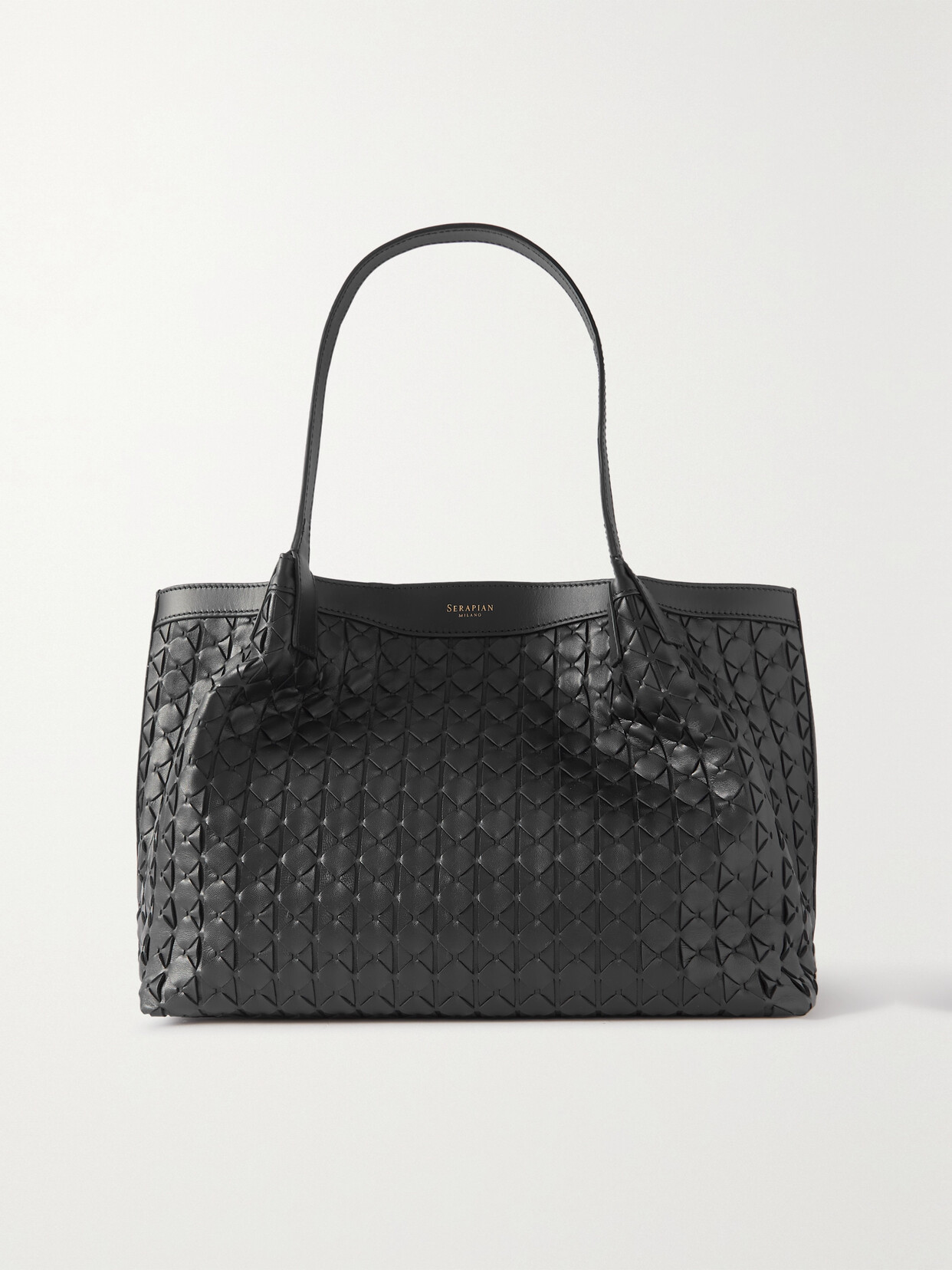 Serapian Secret Small Woven Leather Tote In Black