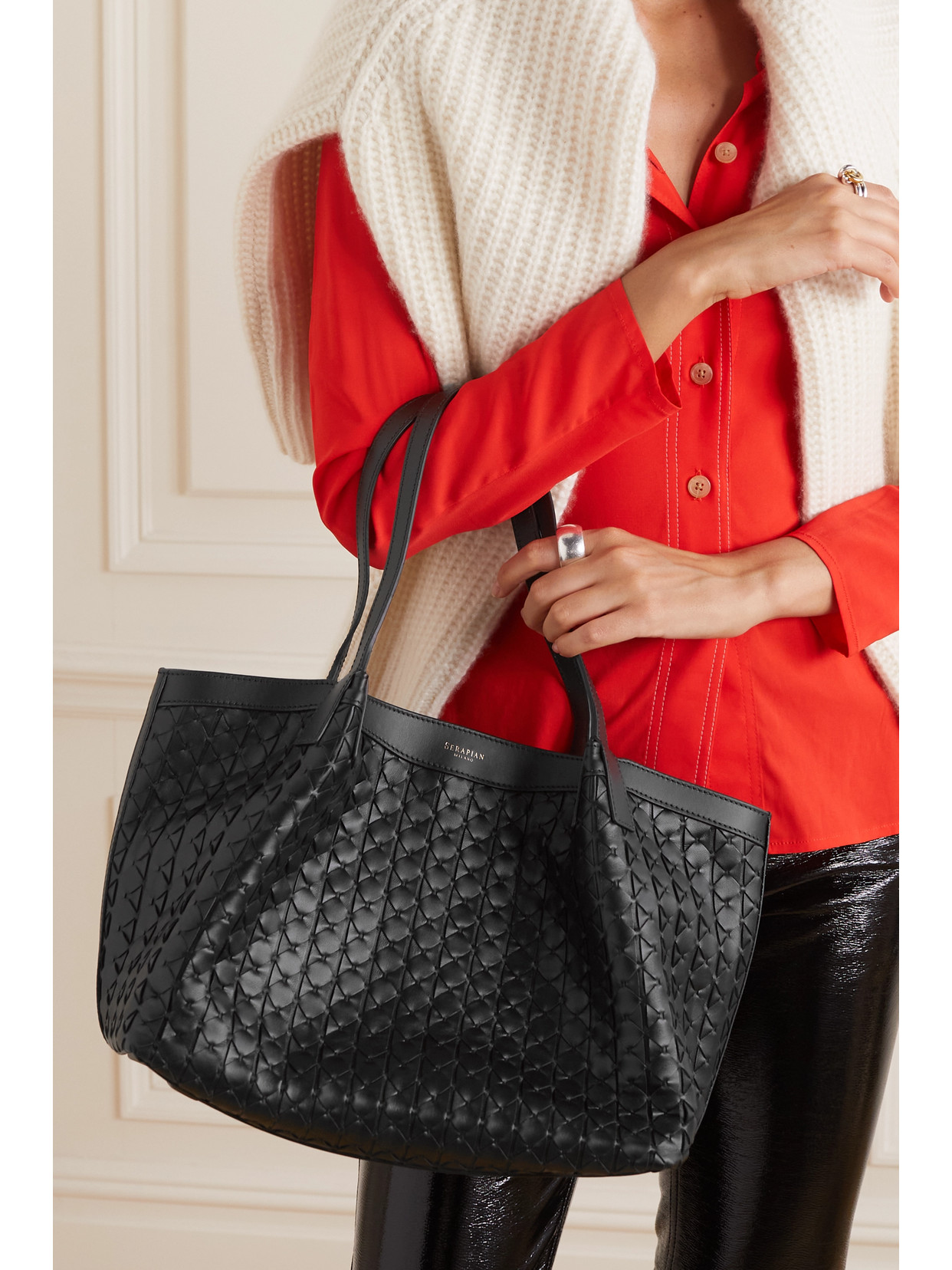 Serapian Secret Small Woven Leather Tote In Black