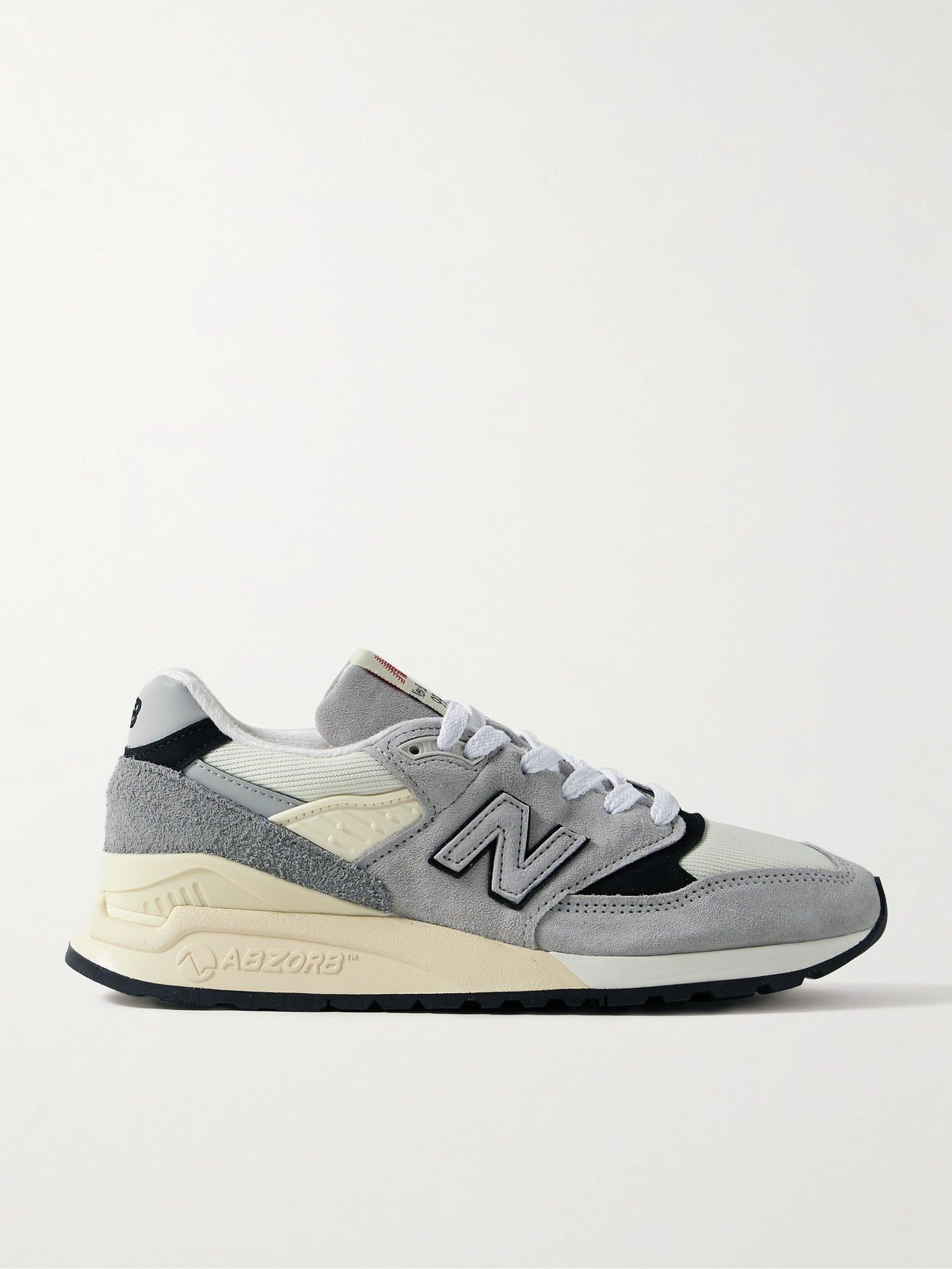 New Balance 998 Core Rubber-trimmed Leather, Mesh And Suede Trainers In Grey