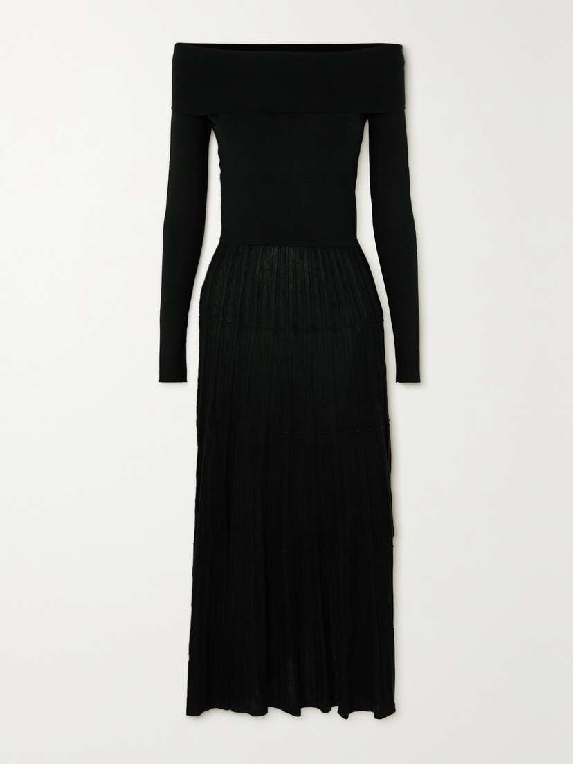 Arch4 + Net Sustain Anemone Off-the-shoulder Cashmere Midi Dress