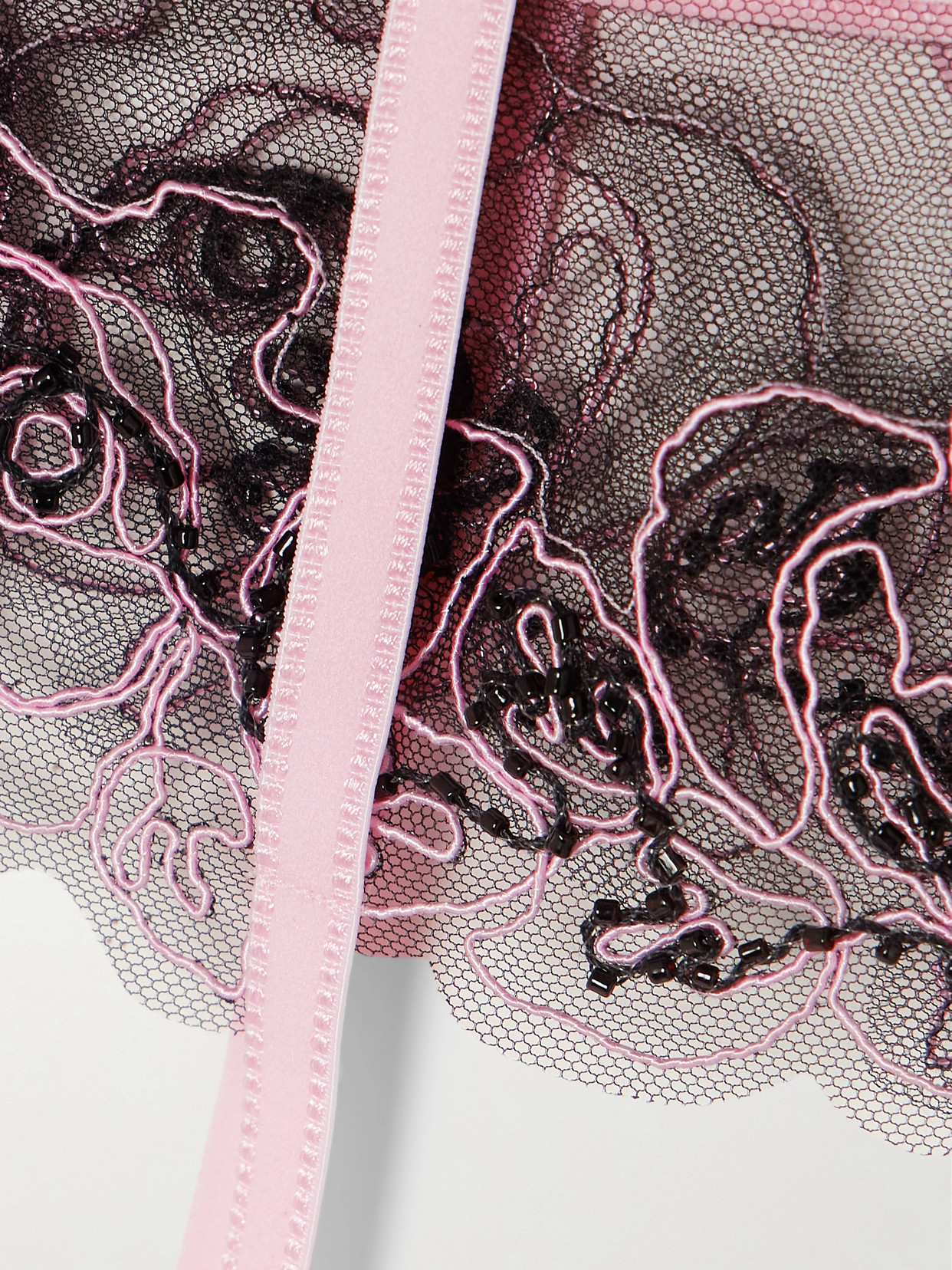 Agent Provocateur Lindie Embellished Embroidered Tulle Suspender Belt In Pink