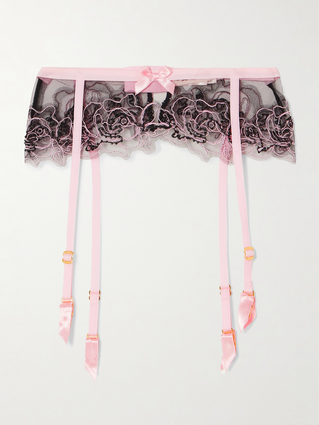 Agent Provocateur Lindie Embellished Embroidered Tulle Suspender Belt In Pink