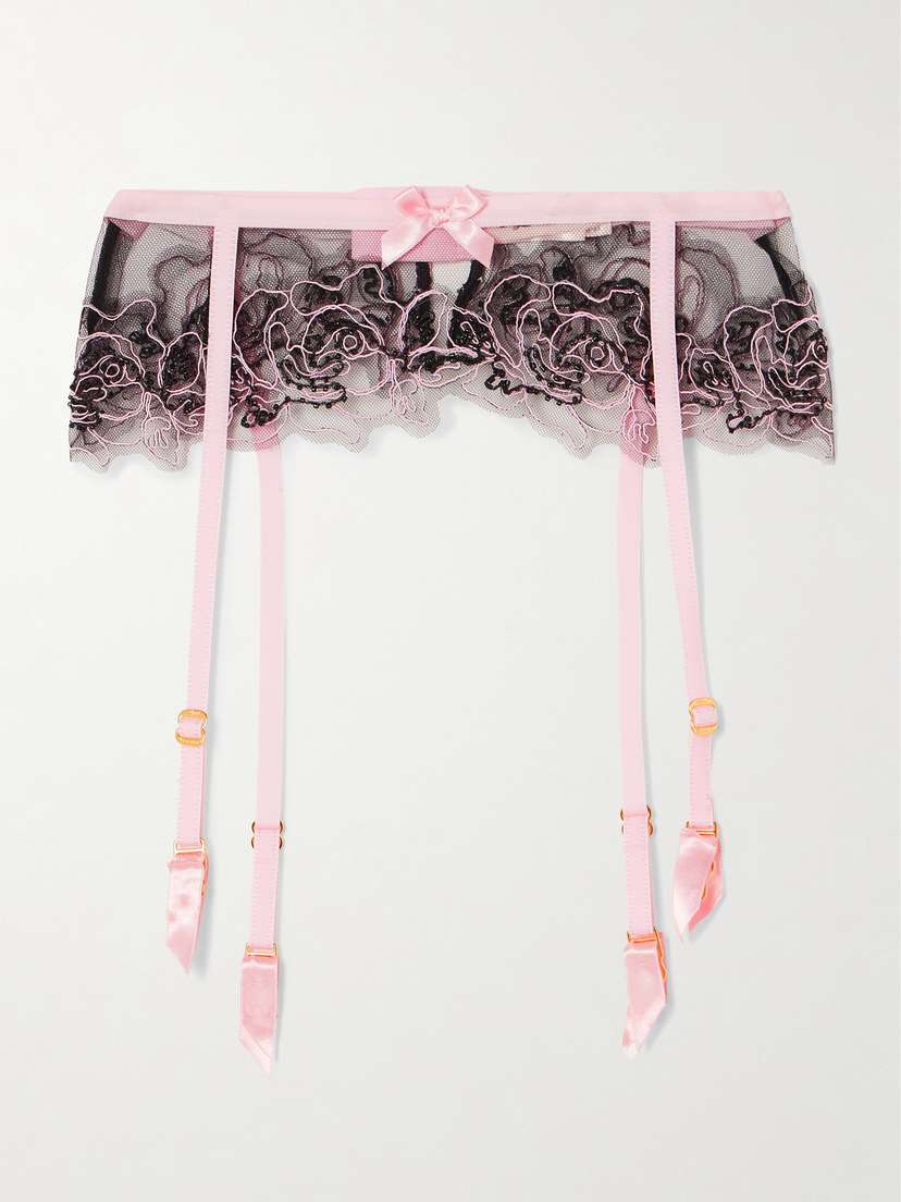 Agent Provocateur Lindie Embellished Embroidered Tulle Suspender Belt