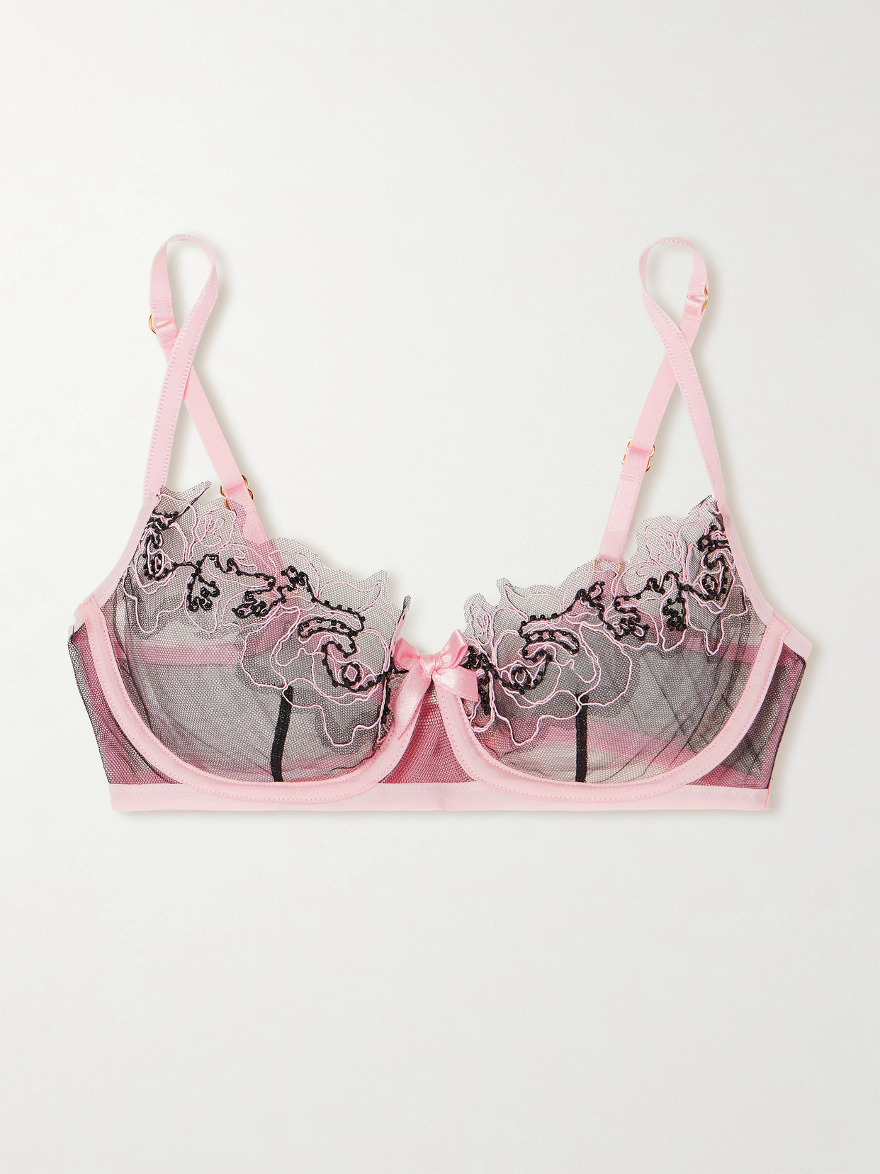 Agent Provocateur Lindie Embellished Embroidered Tulle Underwired Soft-cup Bra In Pink