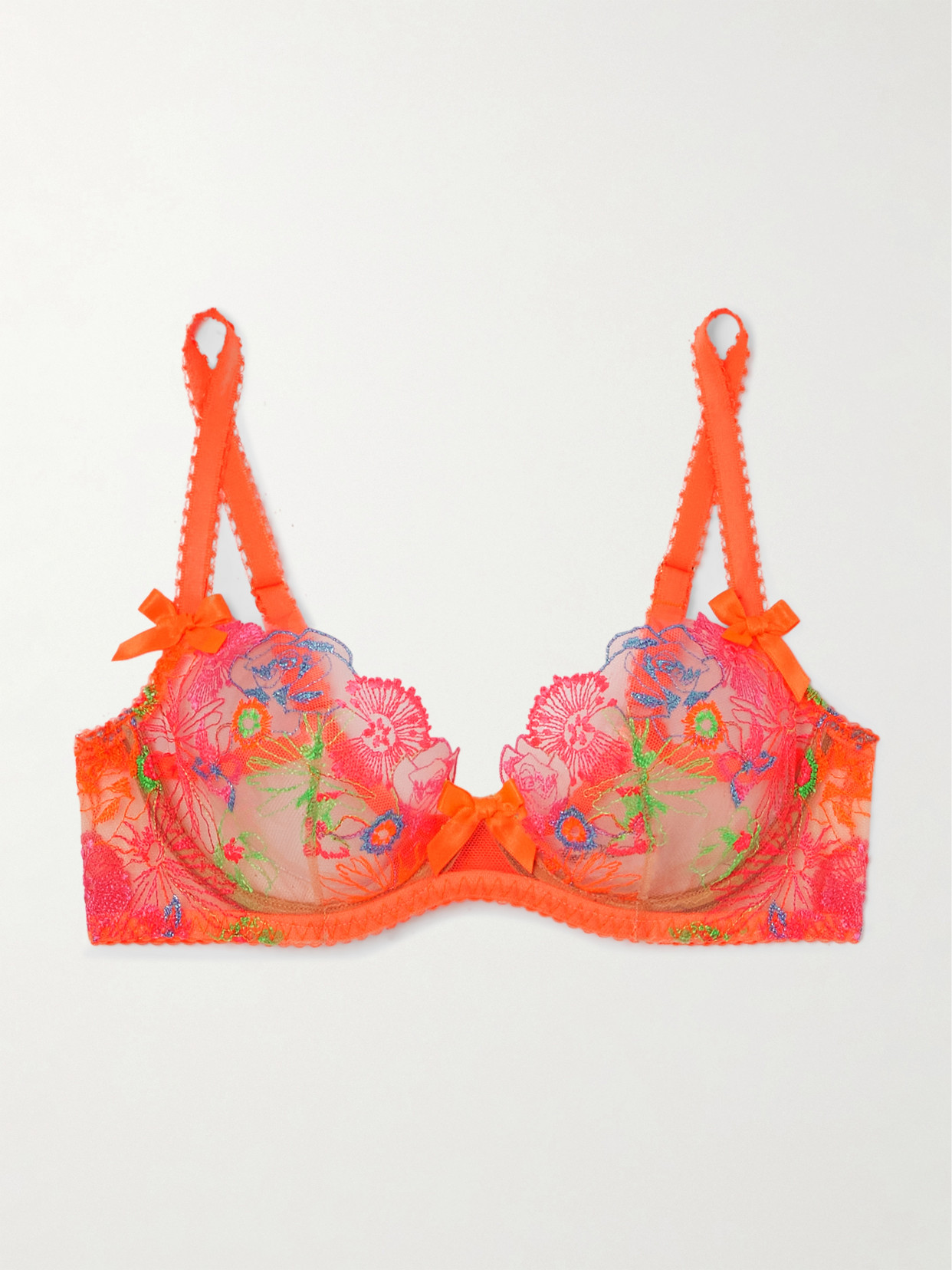 Agent Provocateur Zuri Embroidered Satin-trimmed Tulle Underwired Soft-cup Bra In Orange