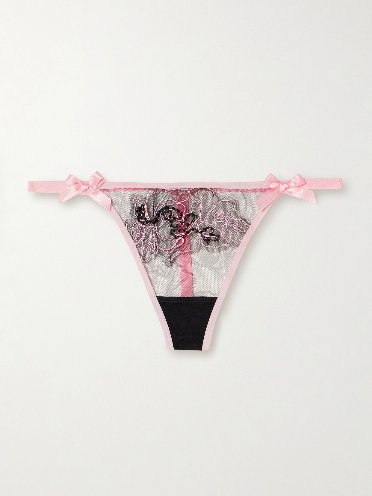 Agent Provocateur Lindie Satin-trimmed Embellished Embroidered Tulle Thong In Pink