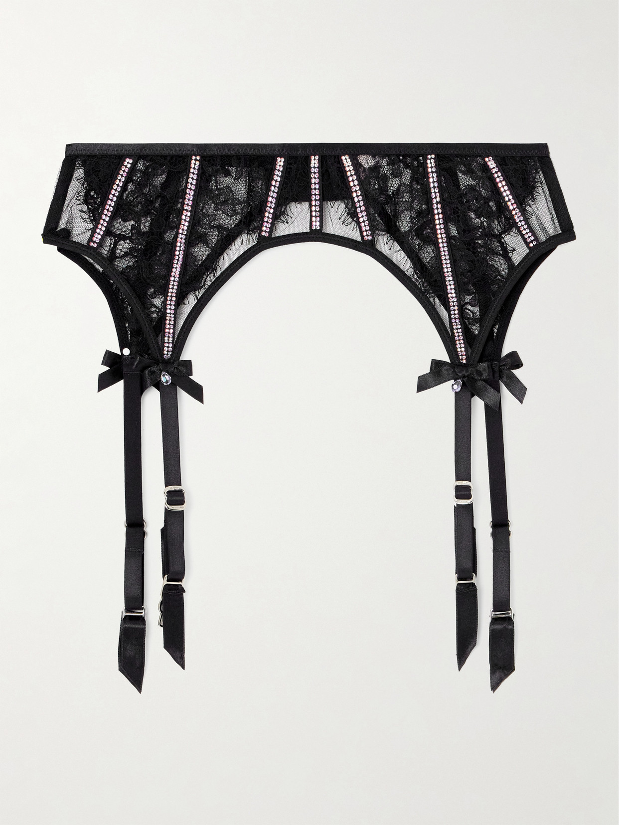 Agent Provocateur Caitriona Satin-trimmed Crystal-embellished Lace Suspender Belt In Black