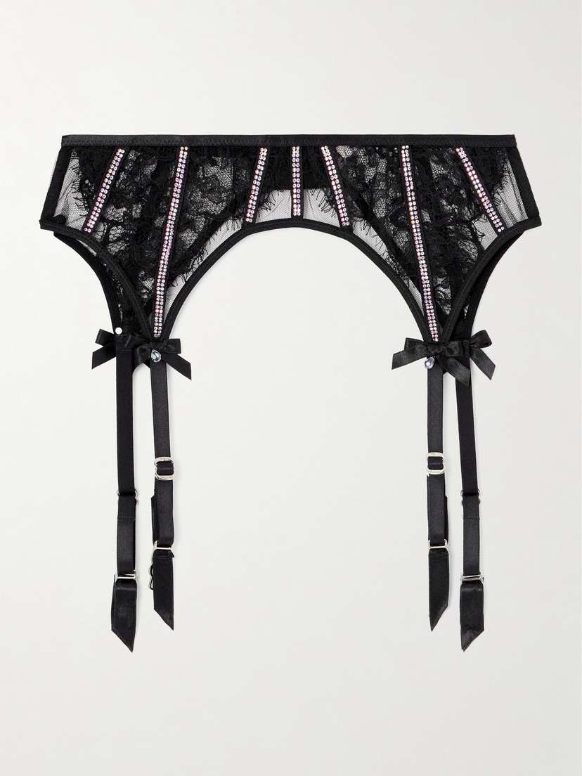 Agent Provocateur Caitriona Satin-trimmed Crystal-embellished Lace Suspender Belt