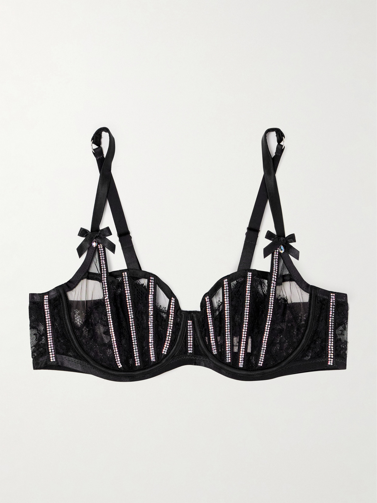 Agent Provocateur Caitriona Crystal-embellished Satin-trimmed Lace Underwired Soft-cup Bra In Black