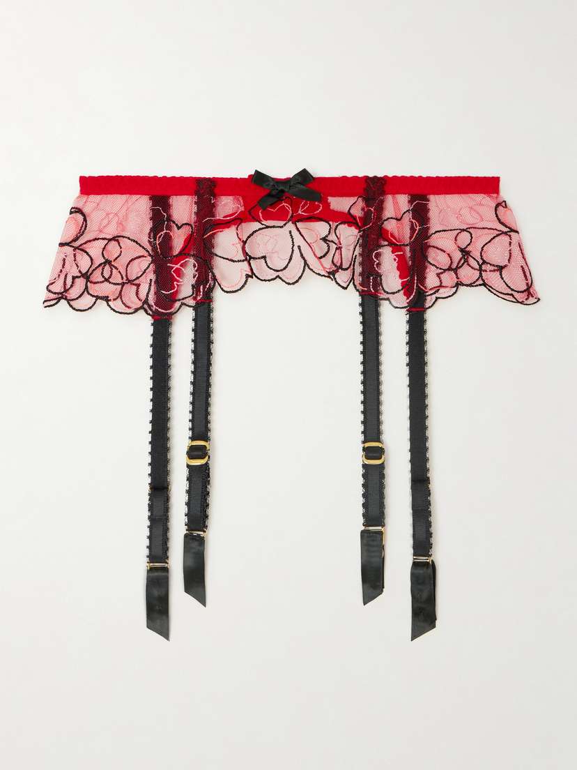 Agent Provocateur Maysie Embroidered Tulle Suspender Belt