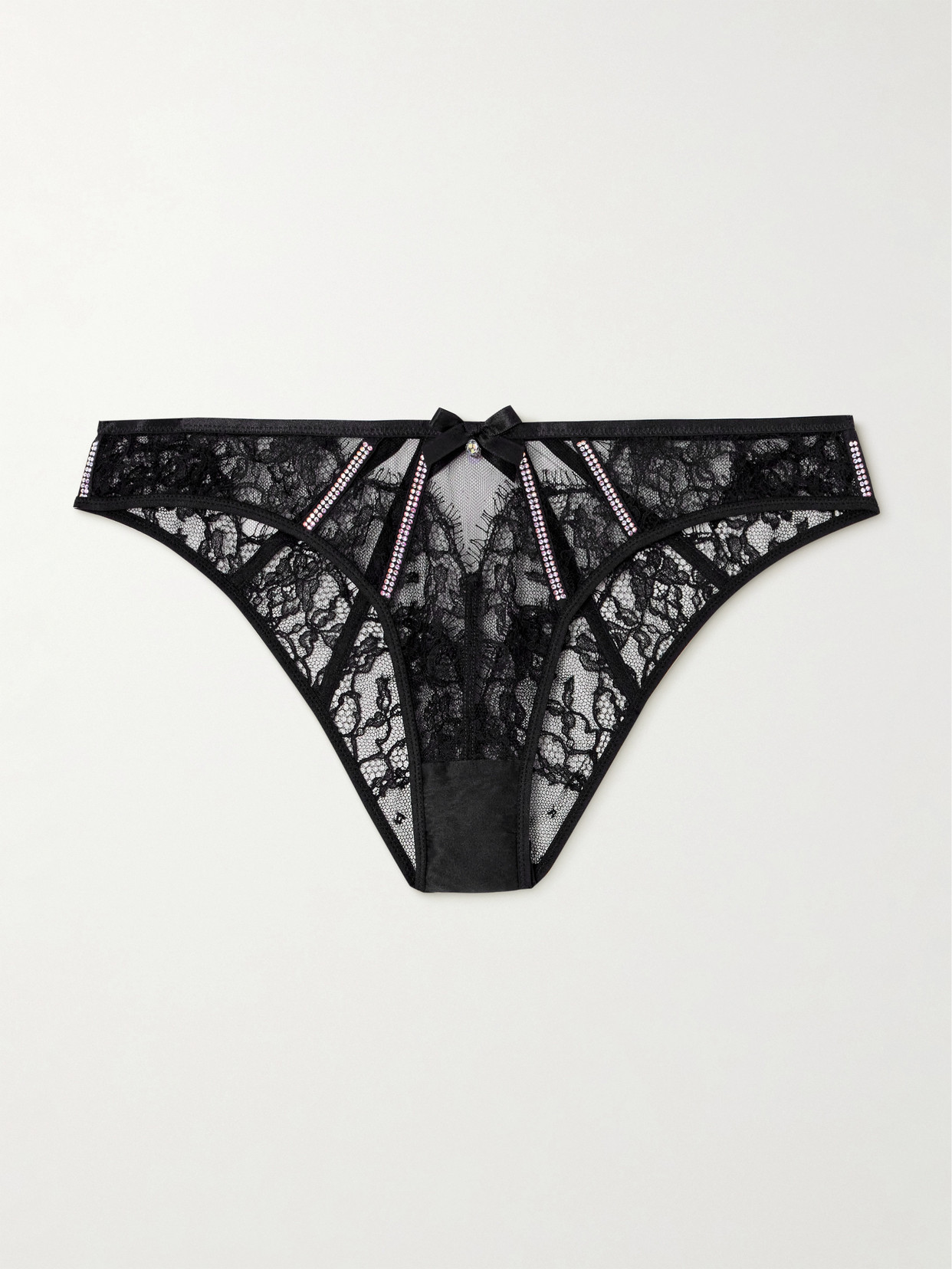 Agent Provocateur - Caitriona Crystal-embellished Satin-trimmed Cutout Lace  Briefs - Black