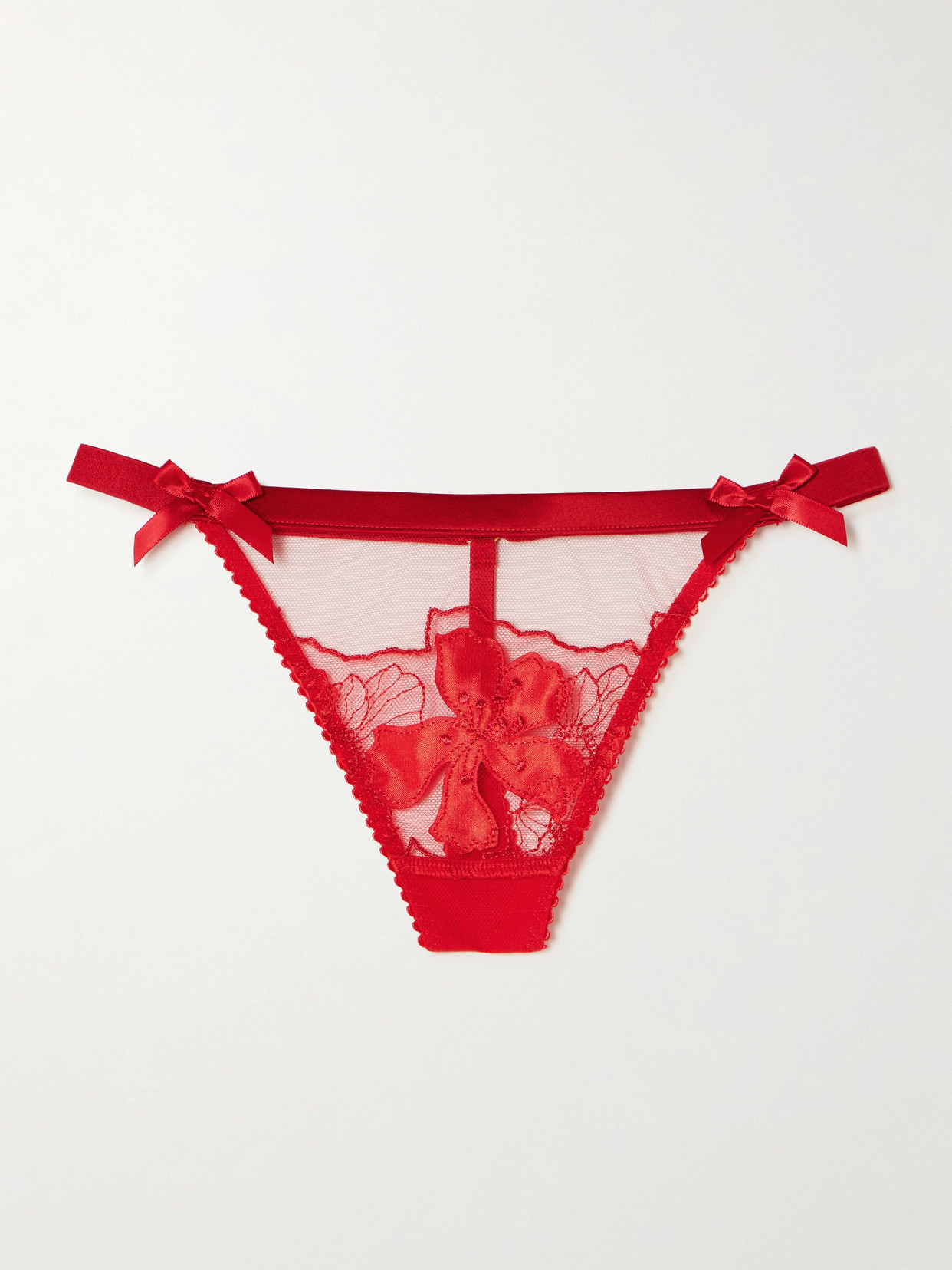 Agent Provocateur Ettah Embroidered Tulle And Satin Thong In Red