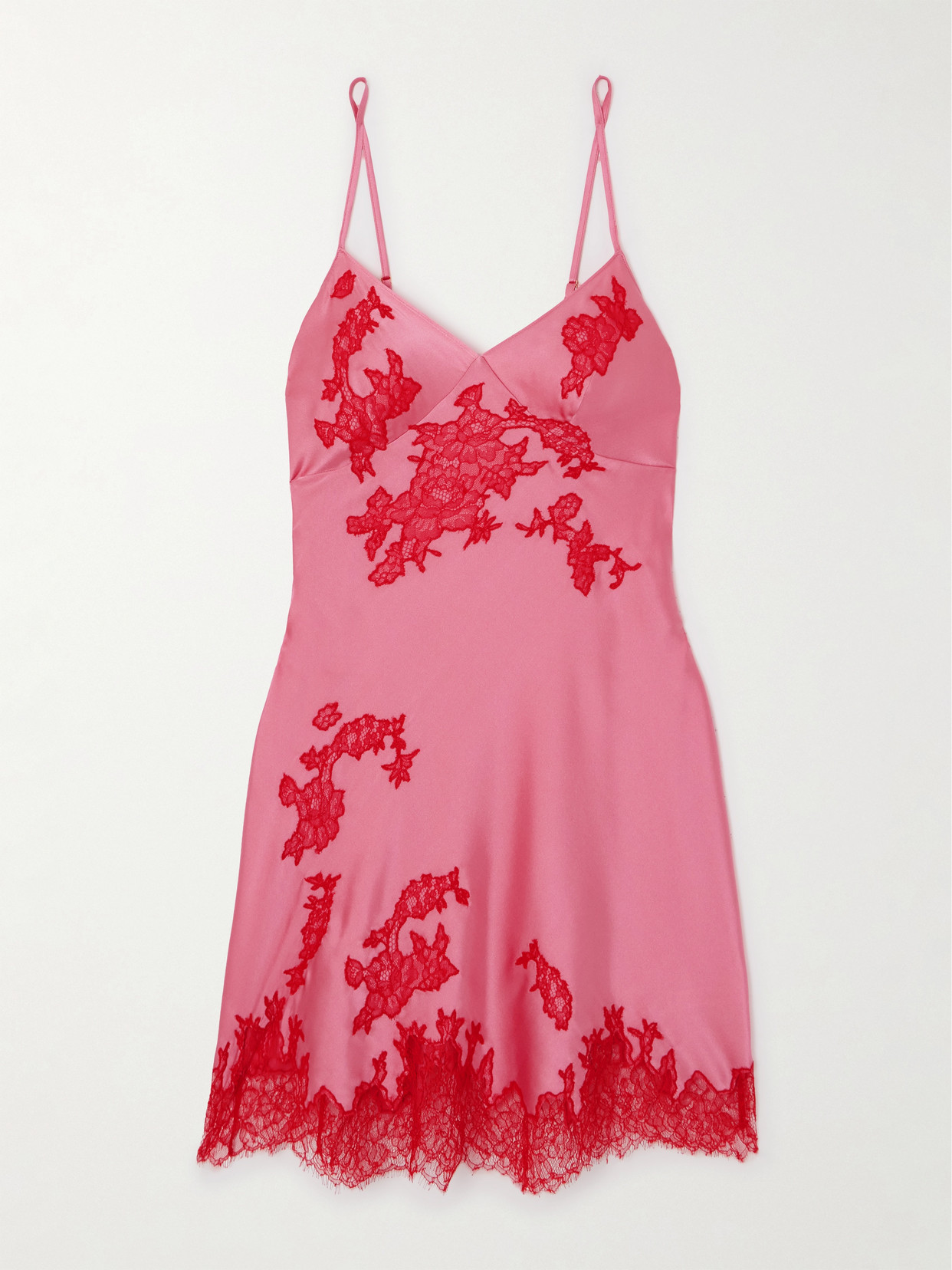 Agent Provocateur Christi Leavers Lace-trimmed Stretch-silk Satin Chemise In Pink