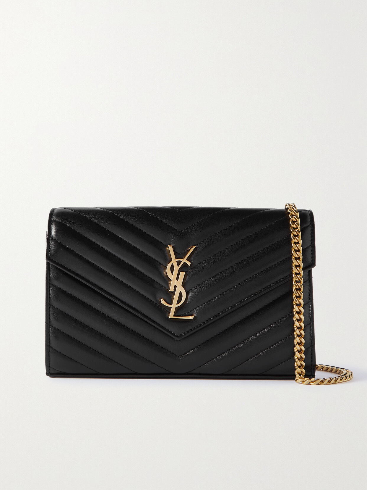 Yves Saint Laurent Cassandre Matelasse Chain Wallet Crossbody Bag Black