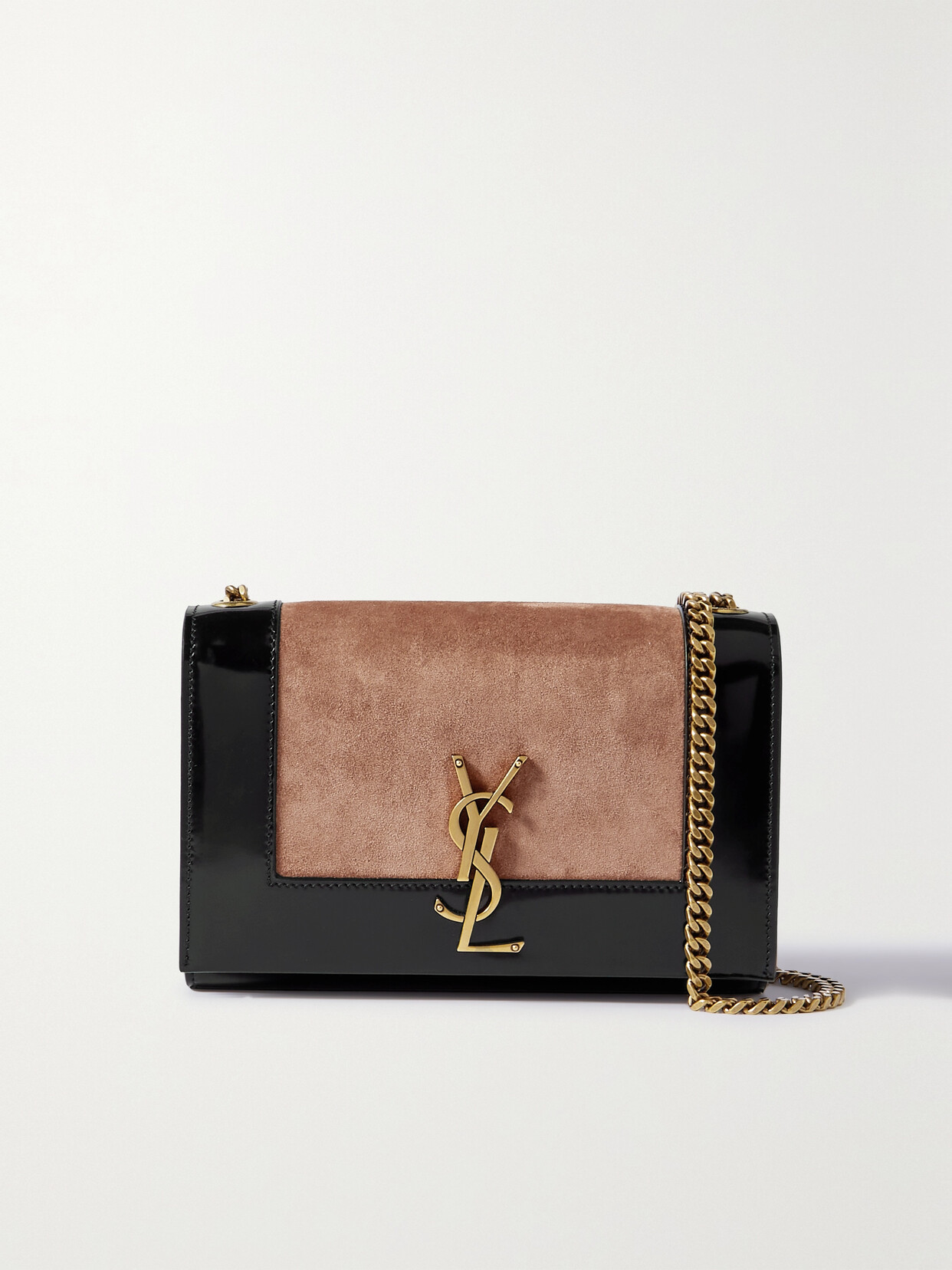 Saint Laurent Small Kate Suede Shoulder Bag In Peach Flower And Black