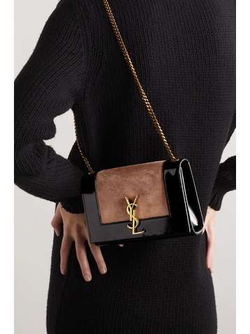 Saint Laurent Small Sunset Velvet Shoulder Bag in Black