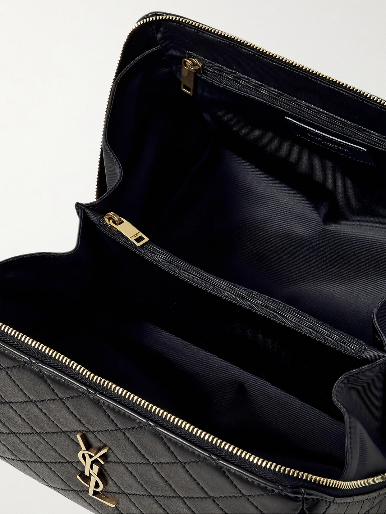 Shop Saint Laurent Gaby Quilted Leather Cosmetics Case In Black