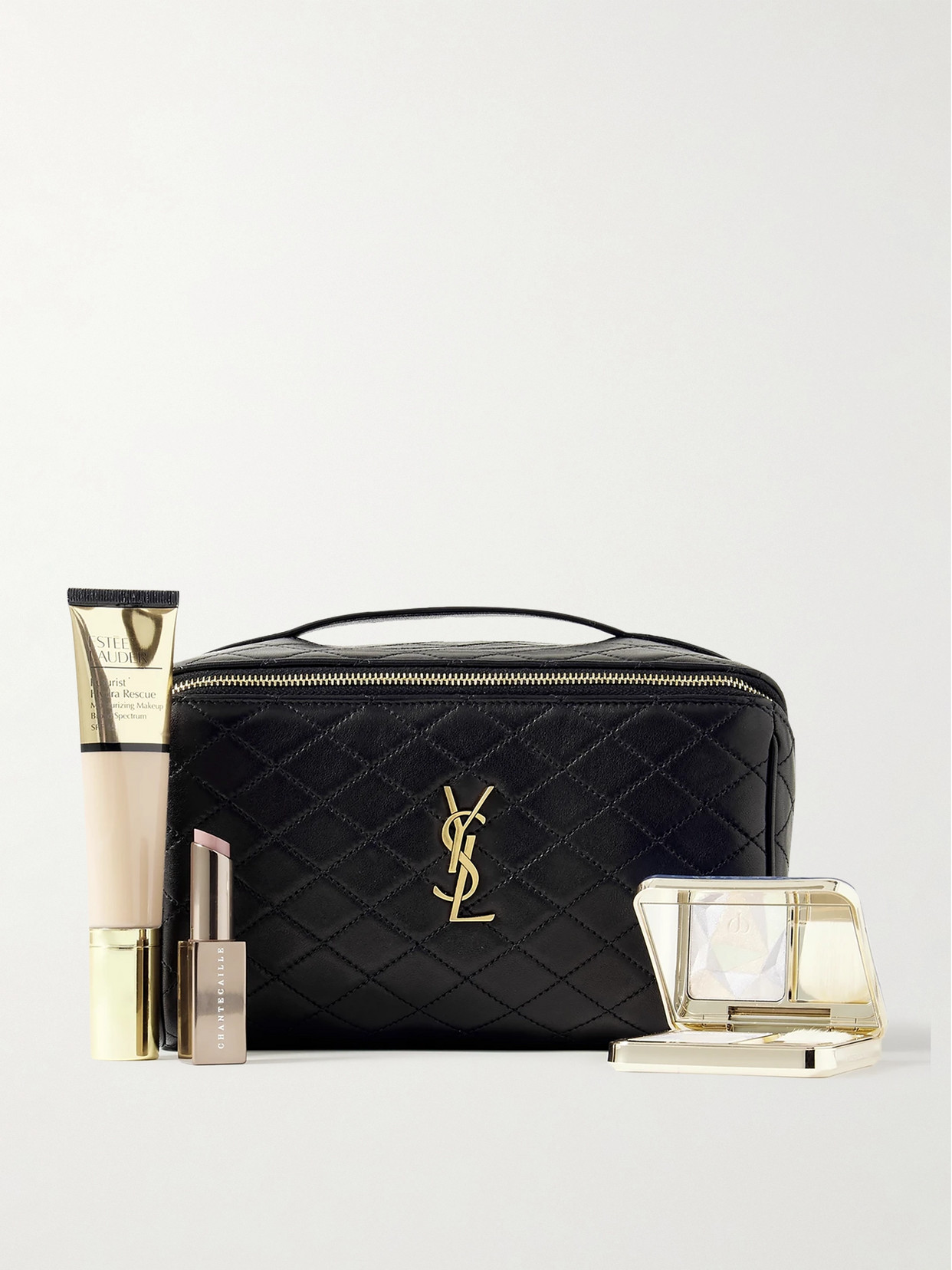 Shop Saint Laurent Gaby Quilted Leather Cosmetics Case In Black