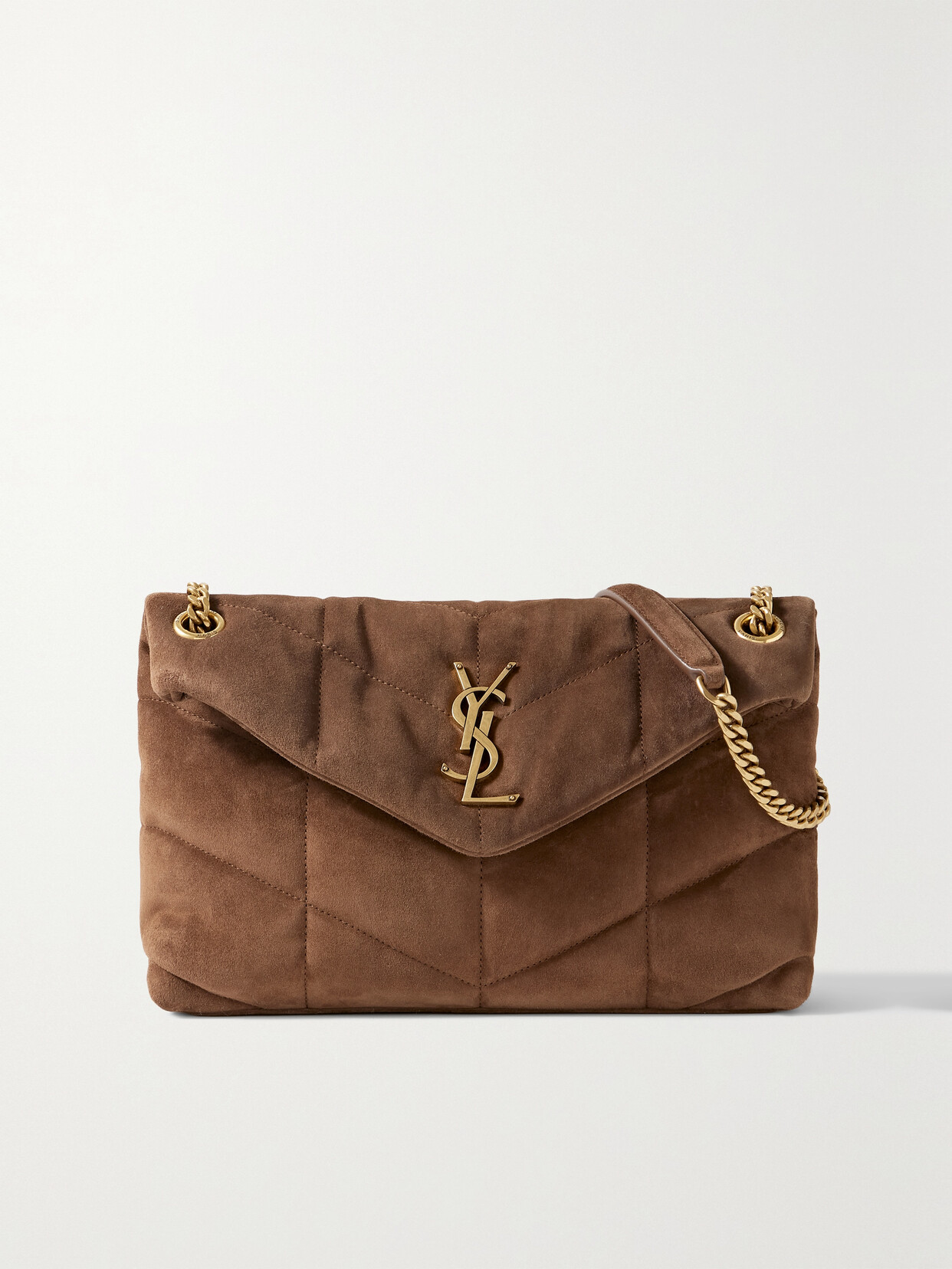 SAINT LAURENT - Puffer Small Quilted Suede Shoulder Bag - Brown