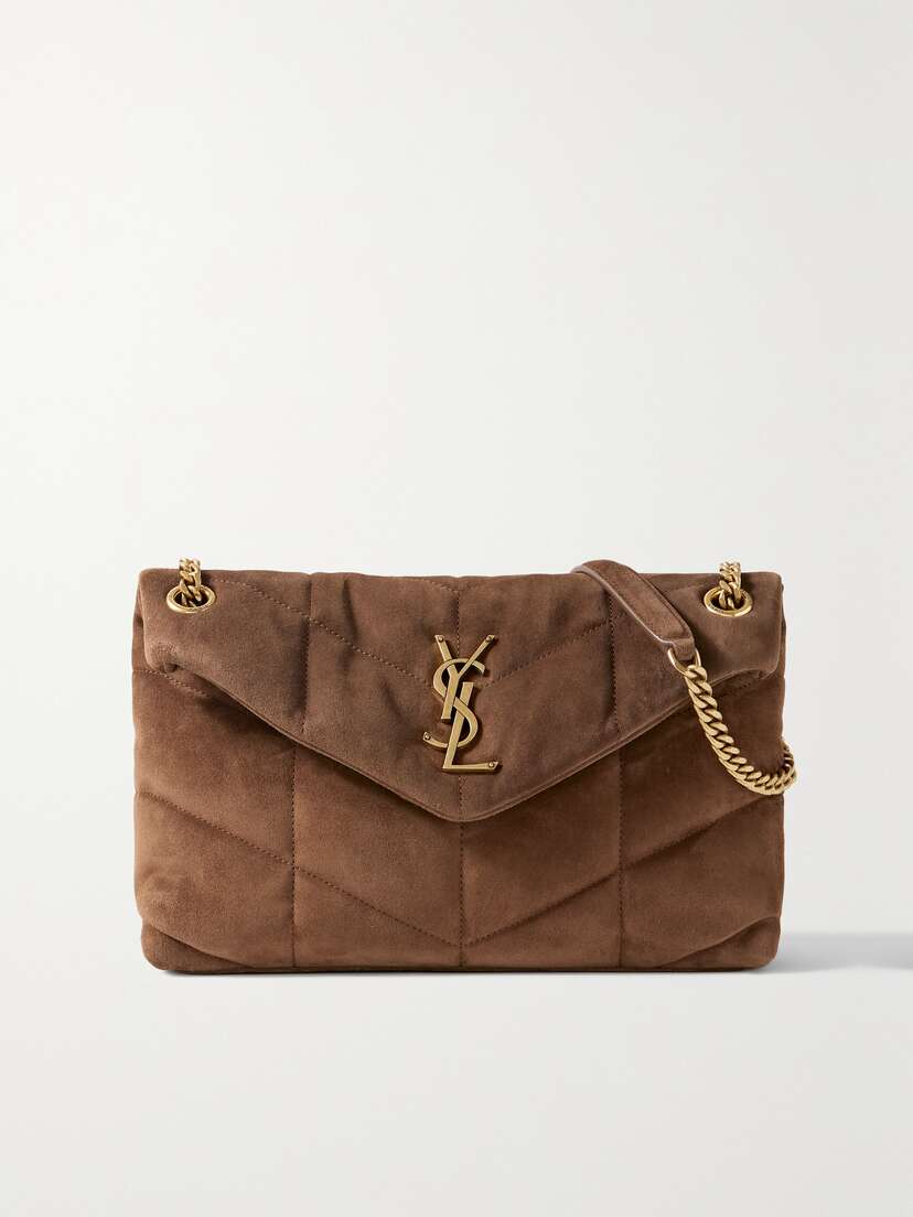 Saint Laurent Puffer Small Quilted Suede Shoulder Bag