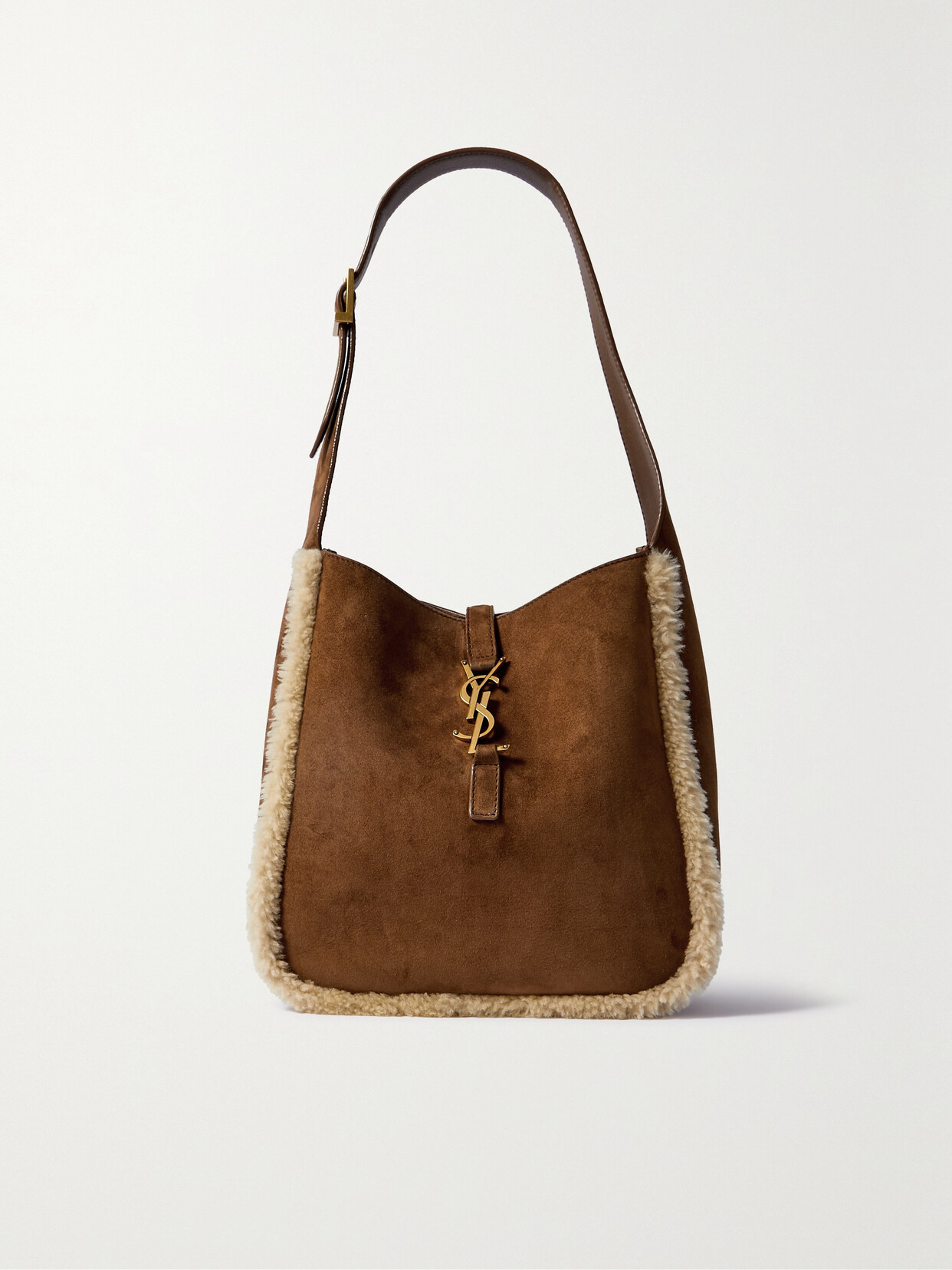 SAINT LAURENT - Le 5 À 7 Small Shearling-trimmed Suede Shoulder Bag - Brown