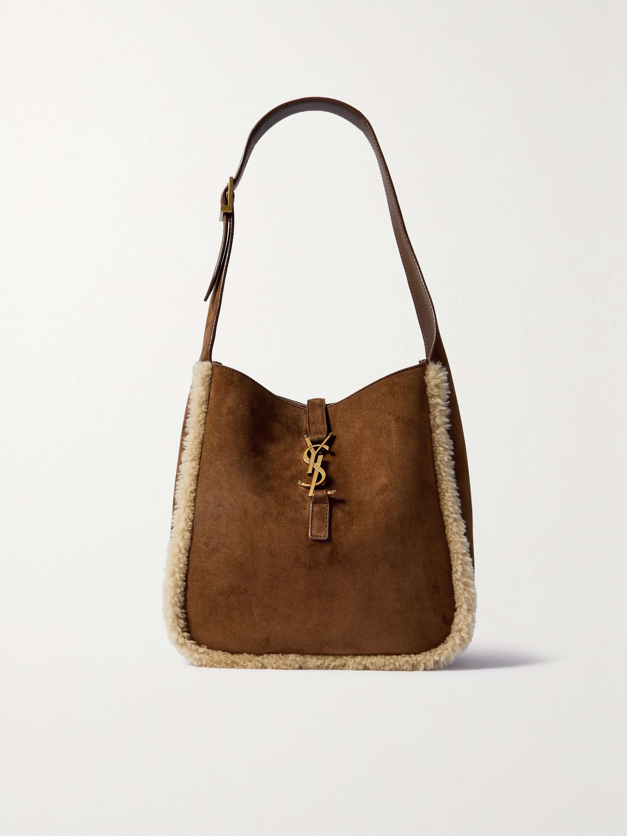 SAINT LAURENT Le 5 à 7 Supple small shearlingtrimmed suede shoulder