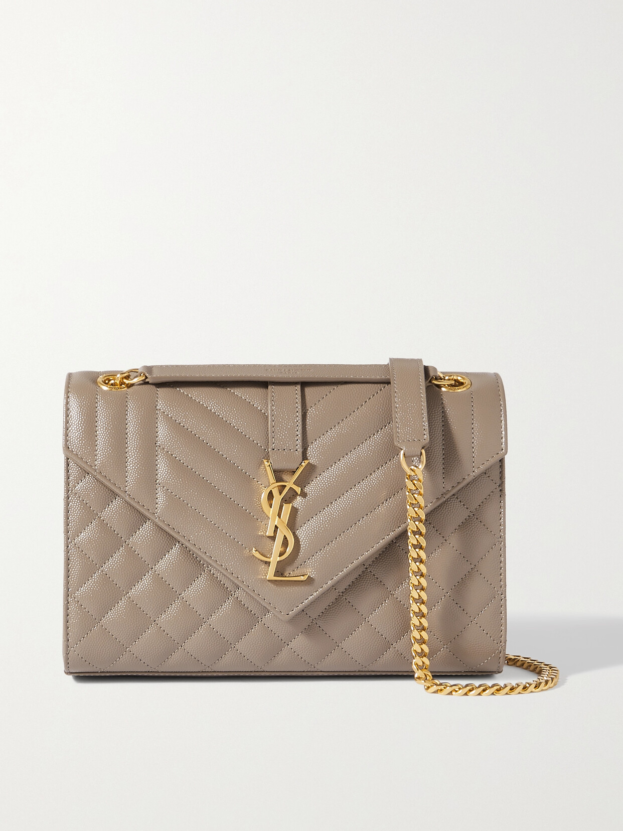 SAINT LAURENT Envelope Medium Quilted Textured-leather Shoulder Bag