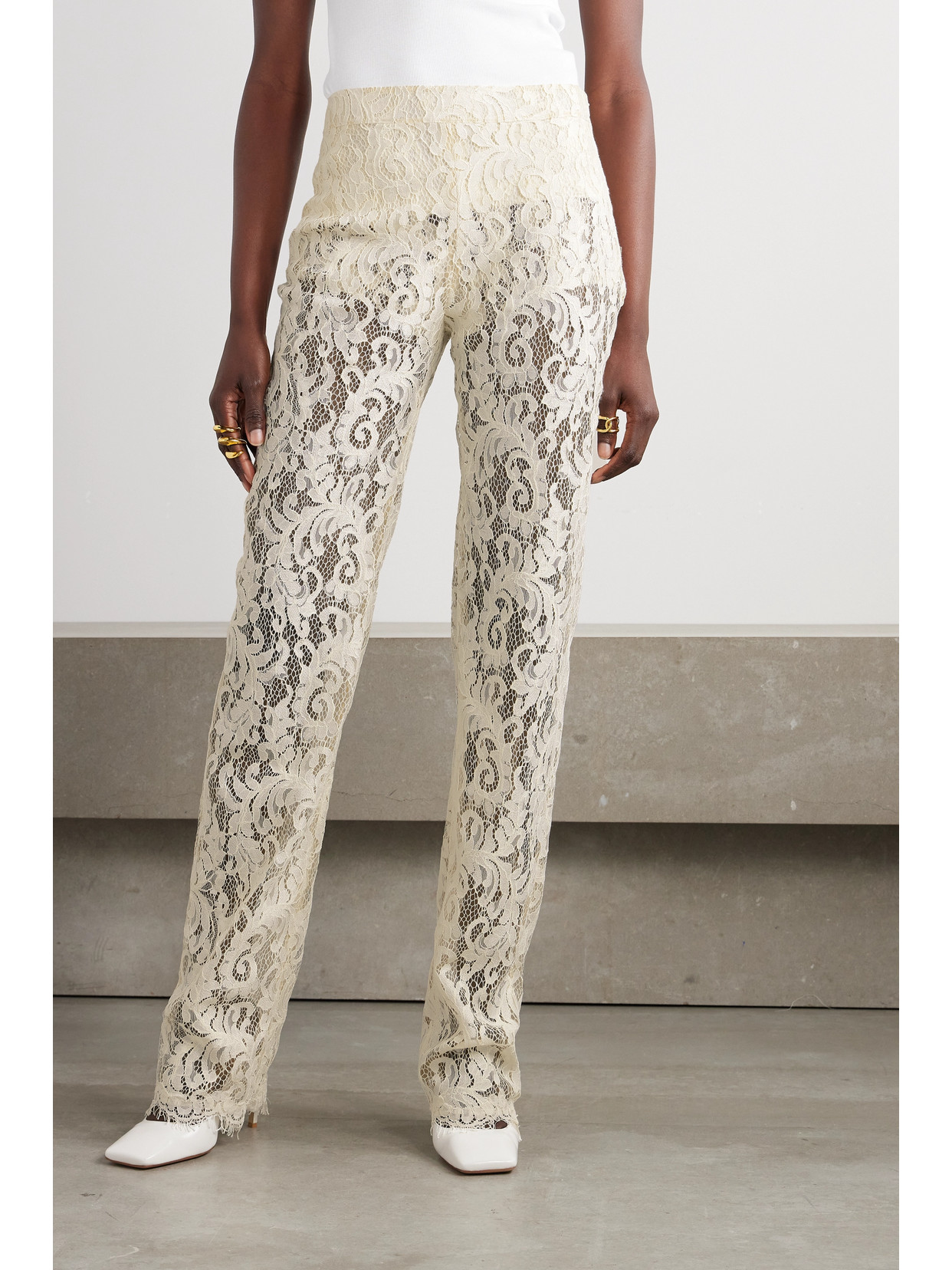 Safiyaa Gregora Corded Lace Straight-leg Pants In White