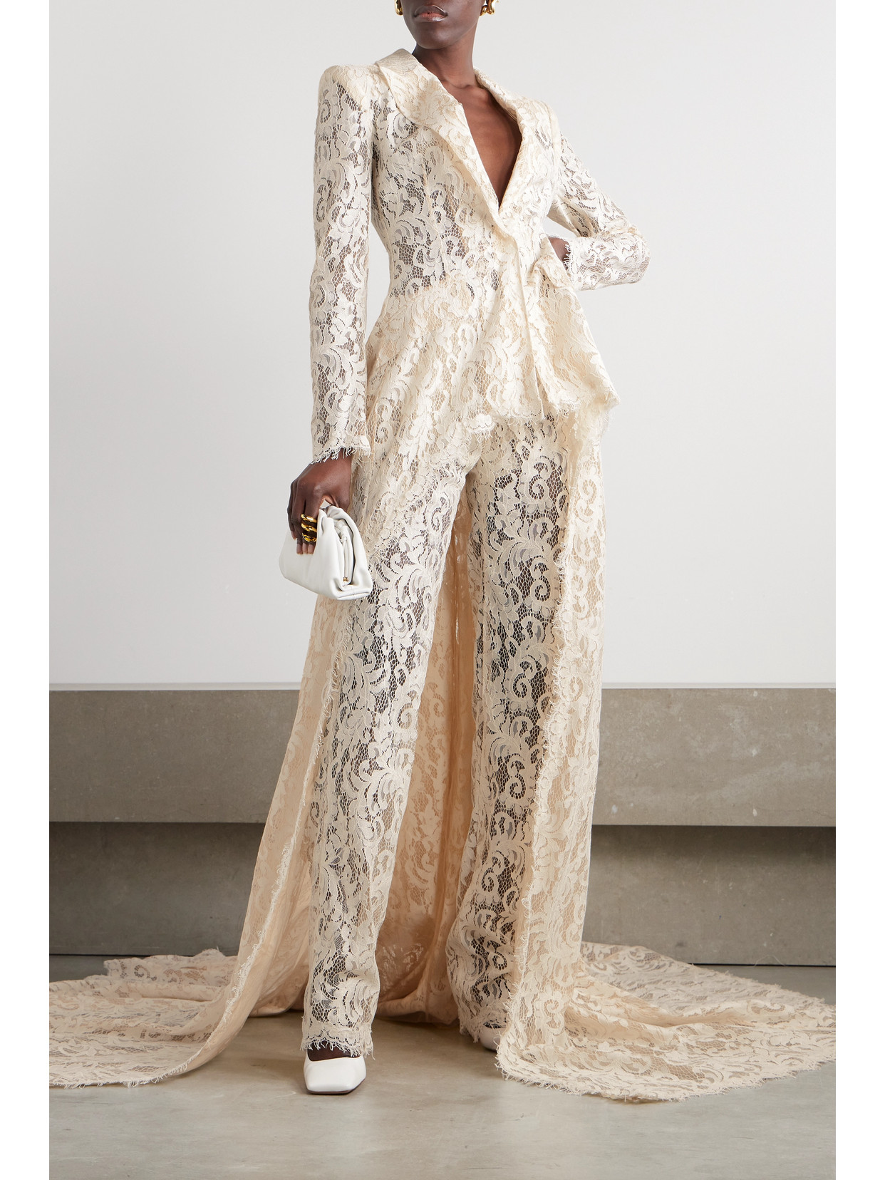 Safiyaa Gregora Corded Lace Straight-leg Pants In White