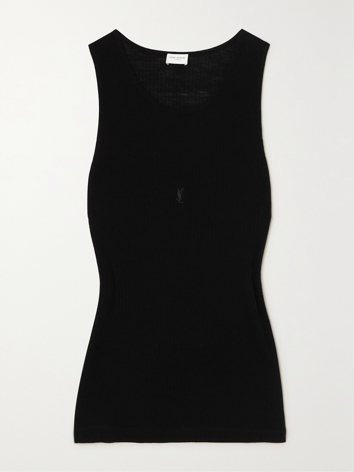 Saint Laurent Embroidered Ribbed Wool Tank In Black