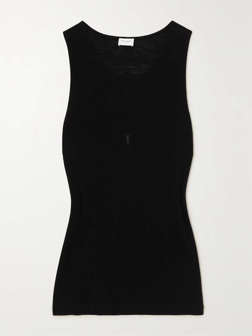 Saint Laurent Embroidered Ribbed Wool Tank