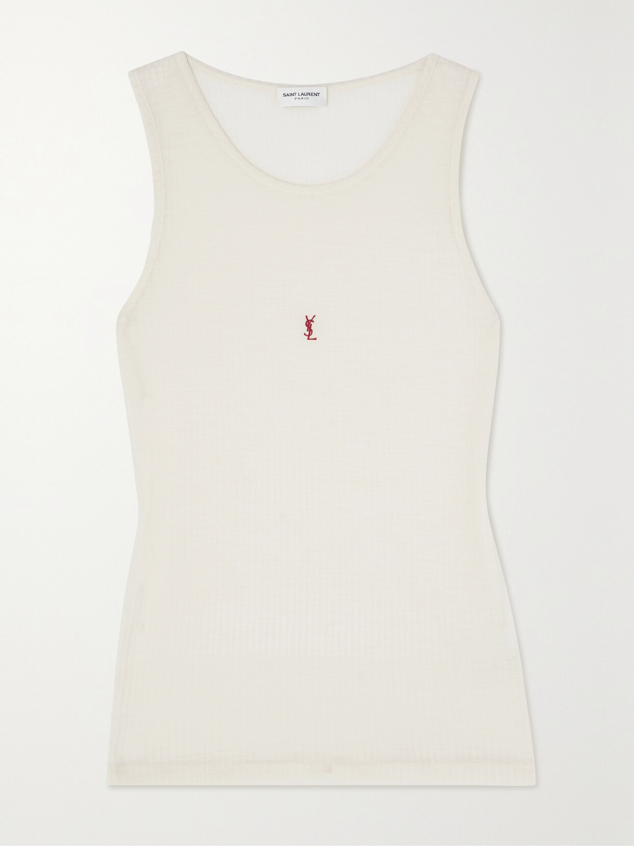 Shop Saint Laurent Cassandre Embroidered Ribbed Wool Tank In Neutrals