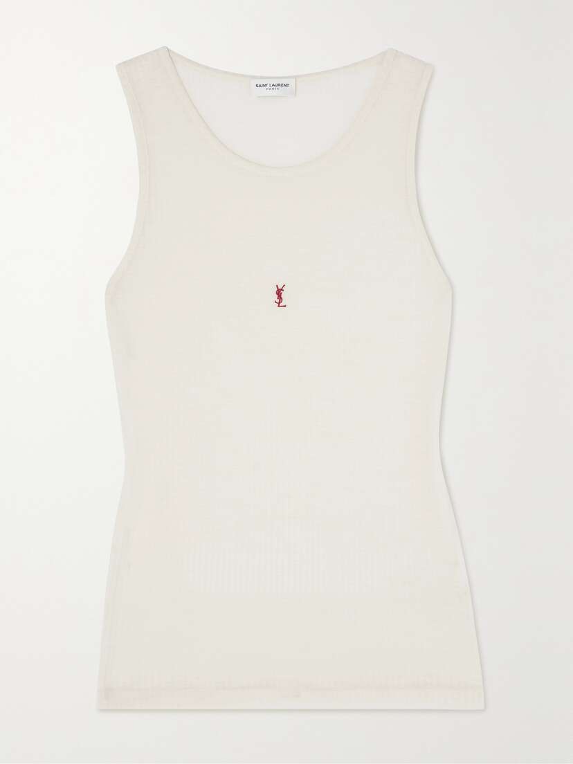 Saint Laurent Cassandre Embroidered Ribbed Wool Tank